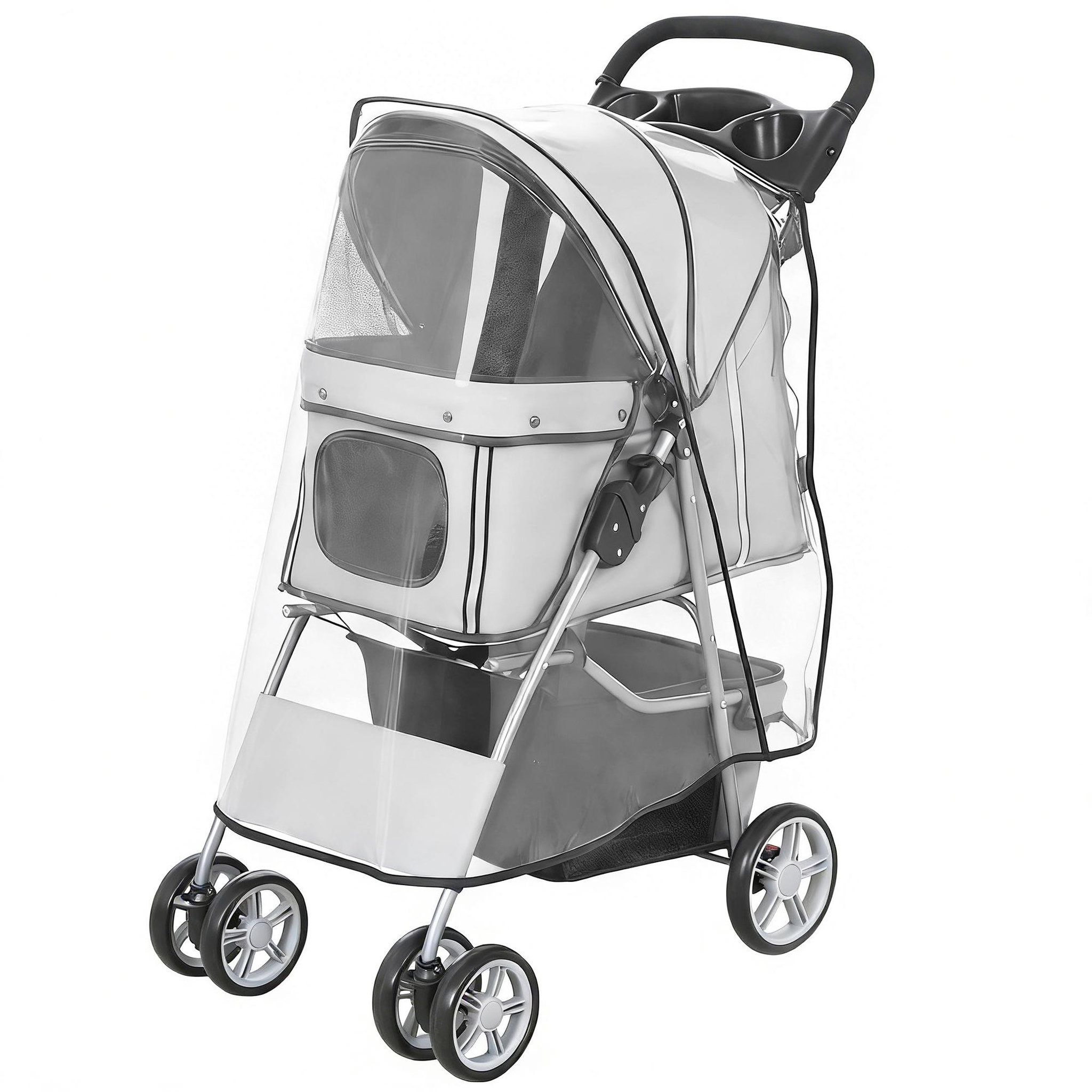 Voir la diapositive 5 : PAWHUT Poussette buggy pliable pour chiens tissu 600d oxford imperméable 4 roues gris