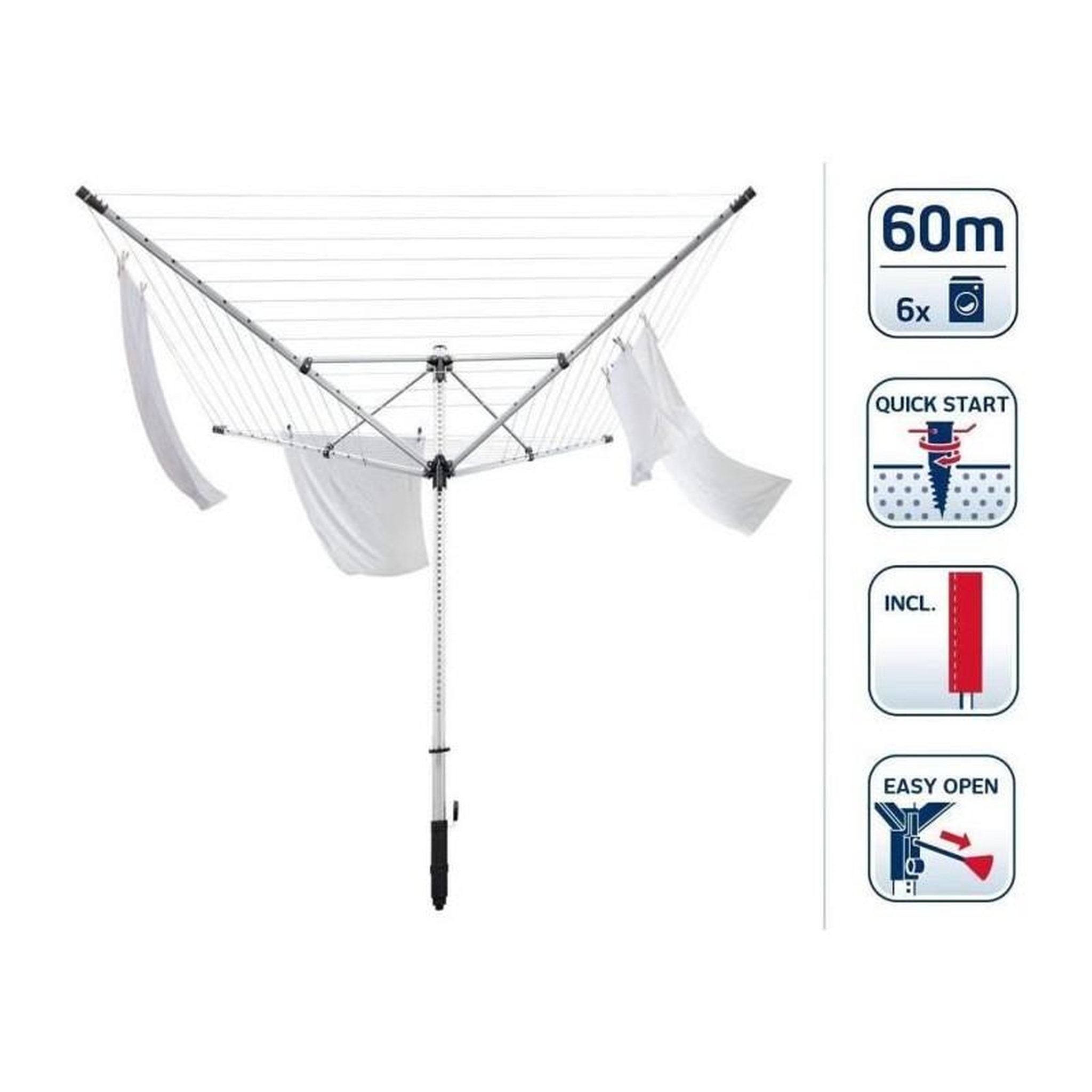 Voir la diapositive 2 : Leifheit Leifheit 85282 Séchoir jardin parapluie LinoLift 600 QuickStart, 60 m, housse de protection, hauteur ajustable