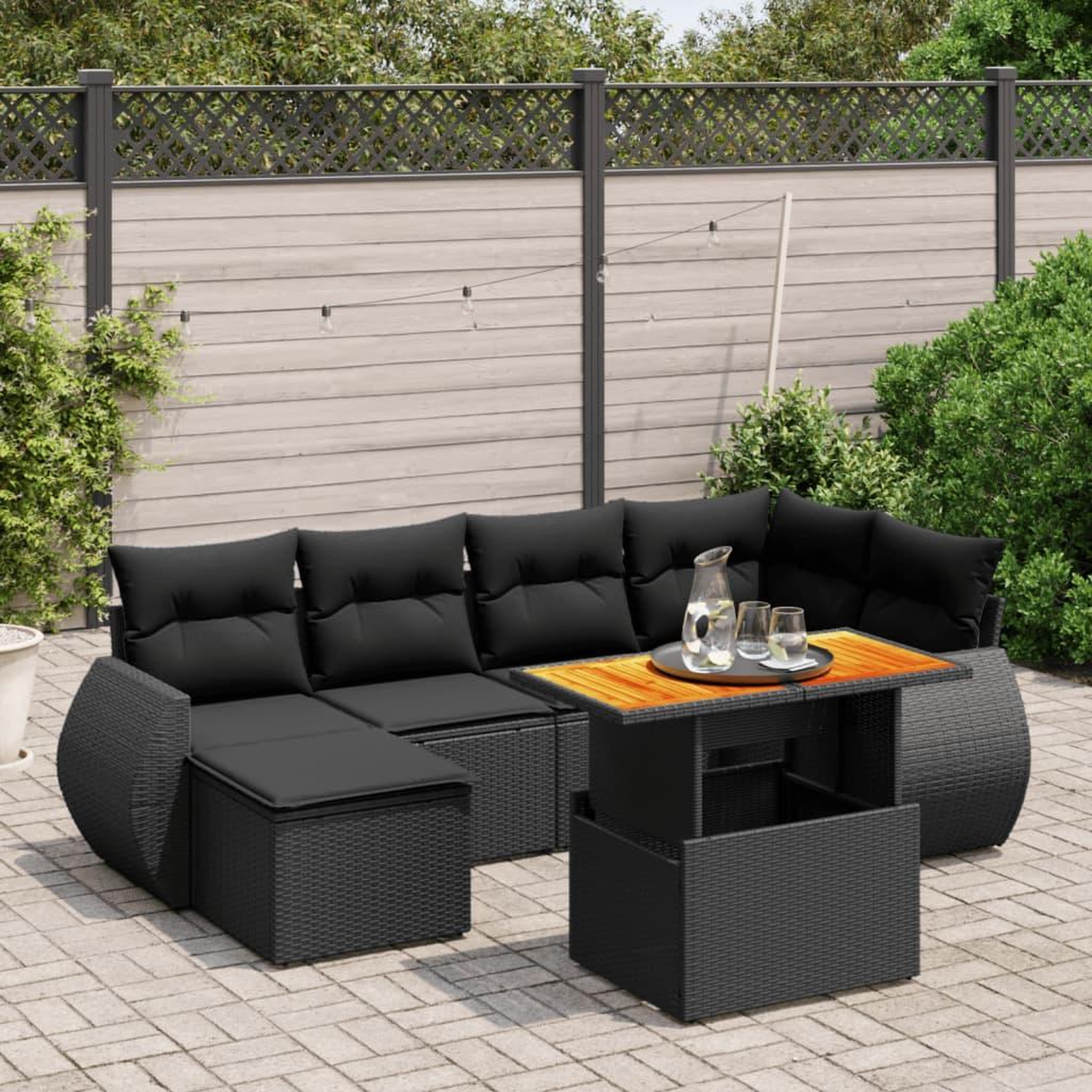 VIDAXL Salon de jardin 7 pcs avec coussins noir resine tressee