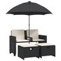 Voir la diapositive 2 : VIDAXL Canape de jardin 2 places avec parasol et tabourets noir rotin