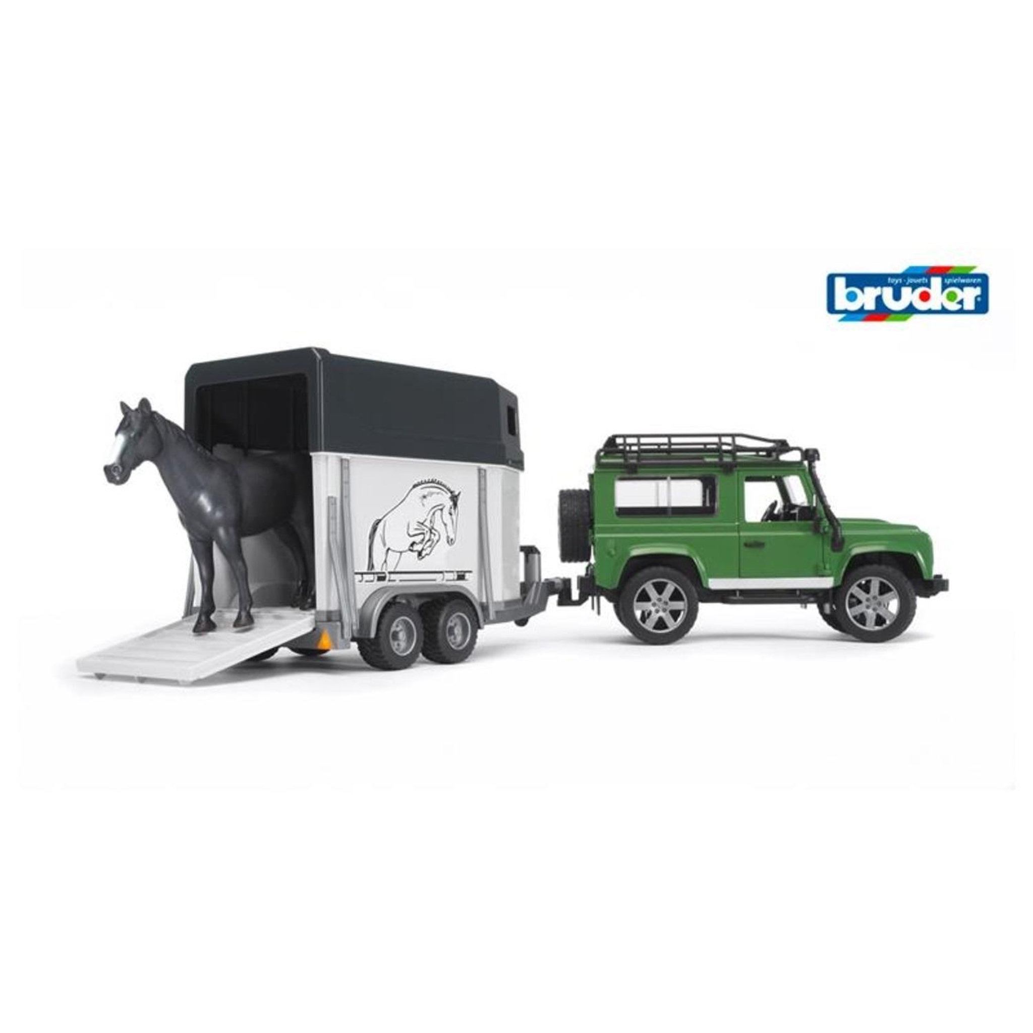 Bruder Land Rover Defender avec van pour chevaux et 1 cheva