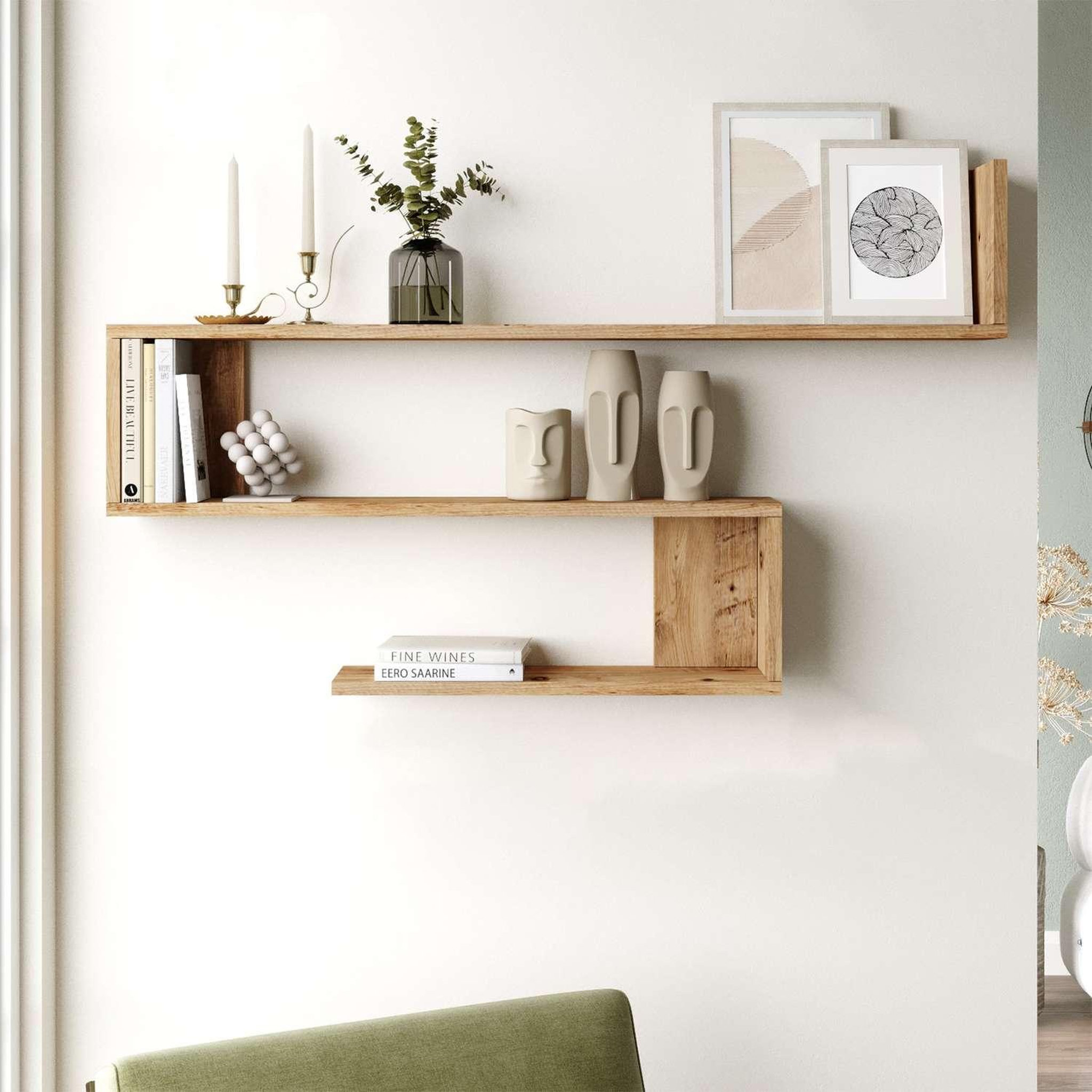 Voir la diapositive 5 : TOILINUX Etagère murale 3 tablettes oscillia en bois