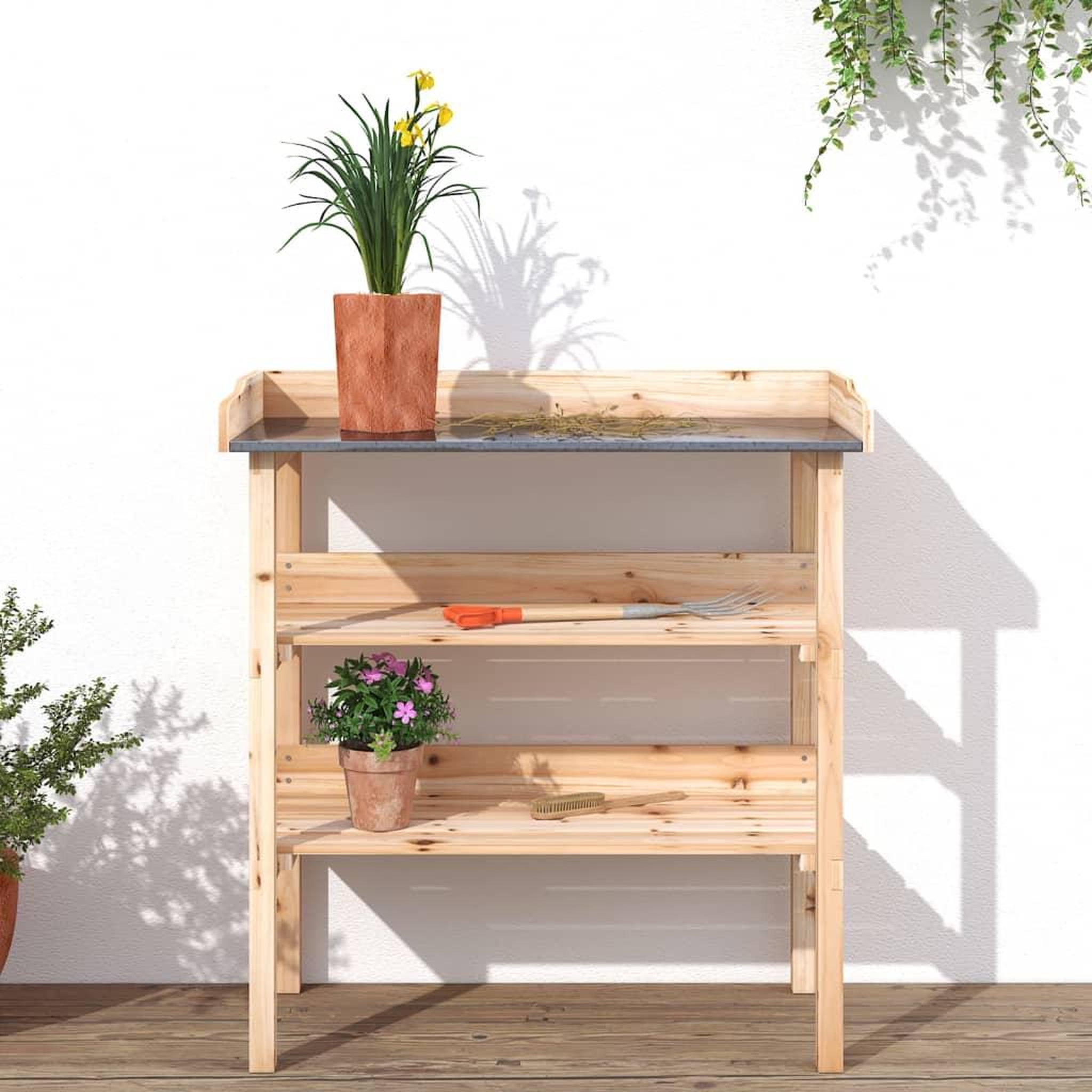 Voir la diapositive 3 : VIDAXL Table a plantes avec etageres 78x38x82,5cm bois de sapin solide