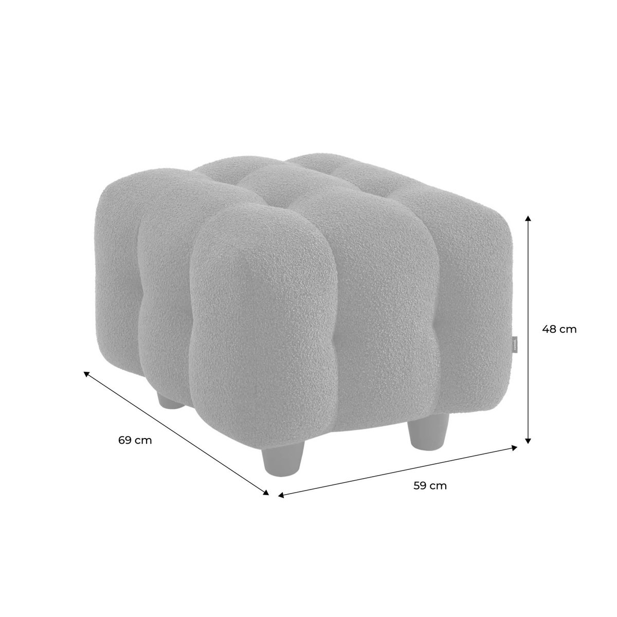 SWEEEK Pouf. module pour canapé. repose-pieds pour canapé 2 places en bouclette texturée beige L 69 x P 59 x H 48cm - Leon
