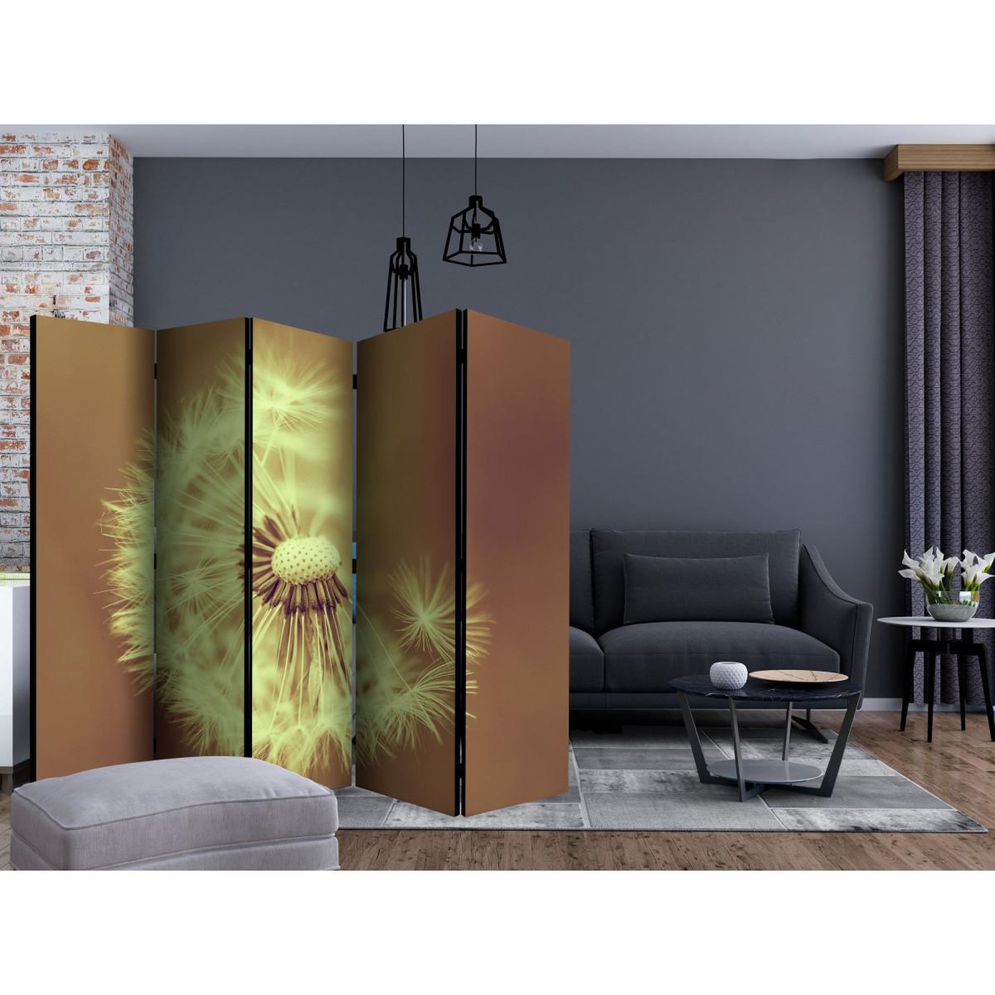 Voir la diapositive 2 : Paris Prix Paravent 5 volets  dandelion sepia ii  172x225cm