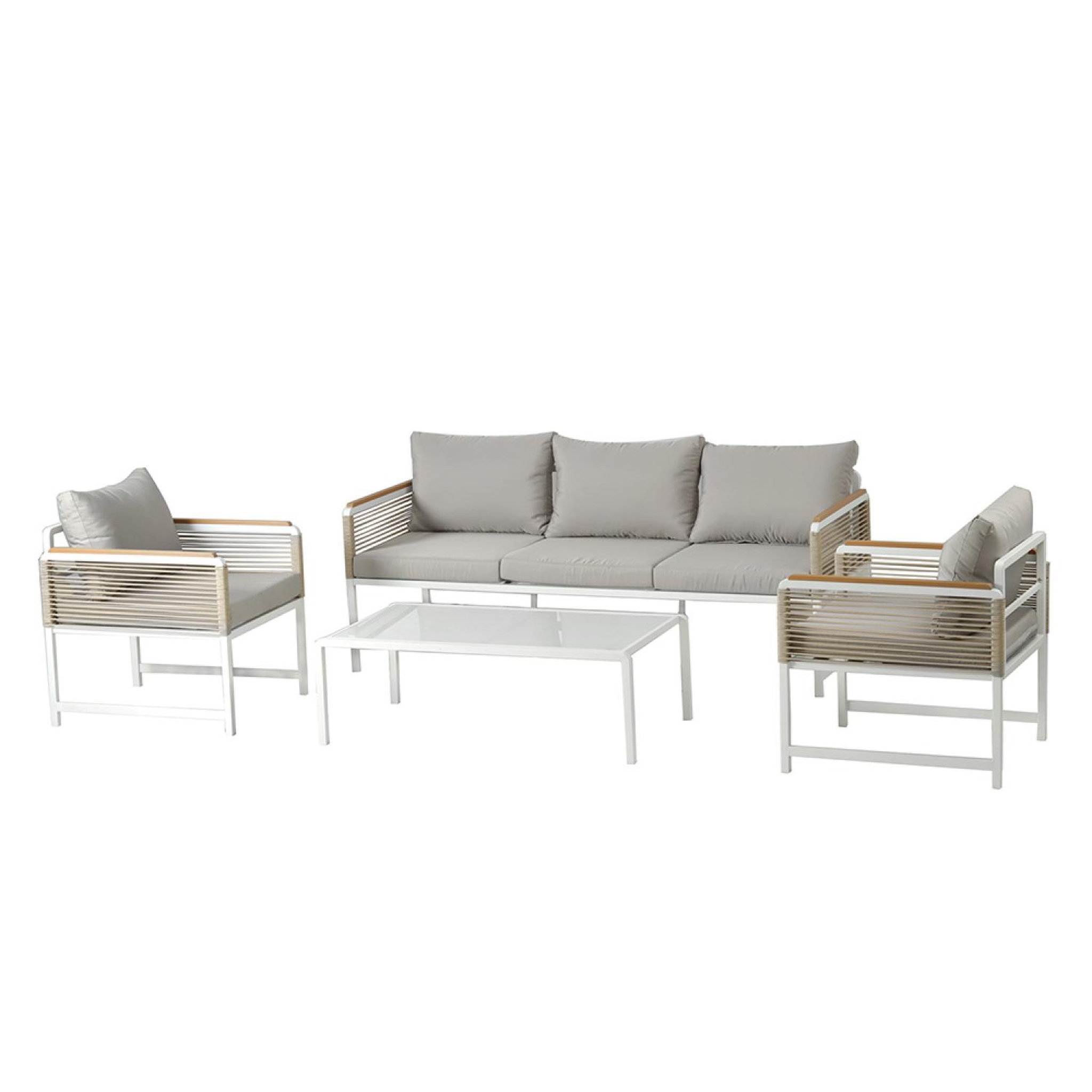 CONCEPT USINE Salon de jardin 5 places avec table basse gris clair solomon