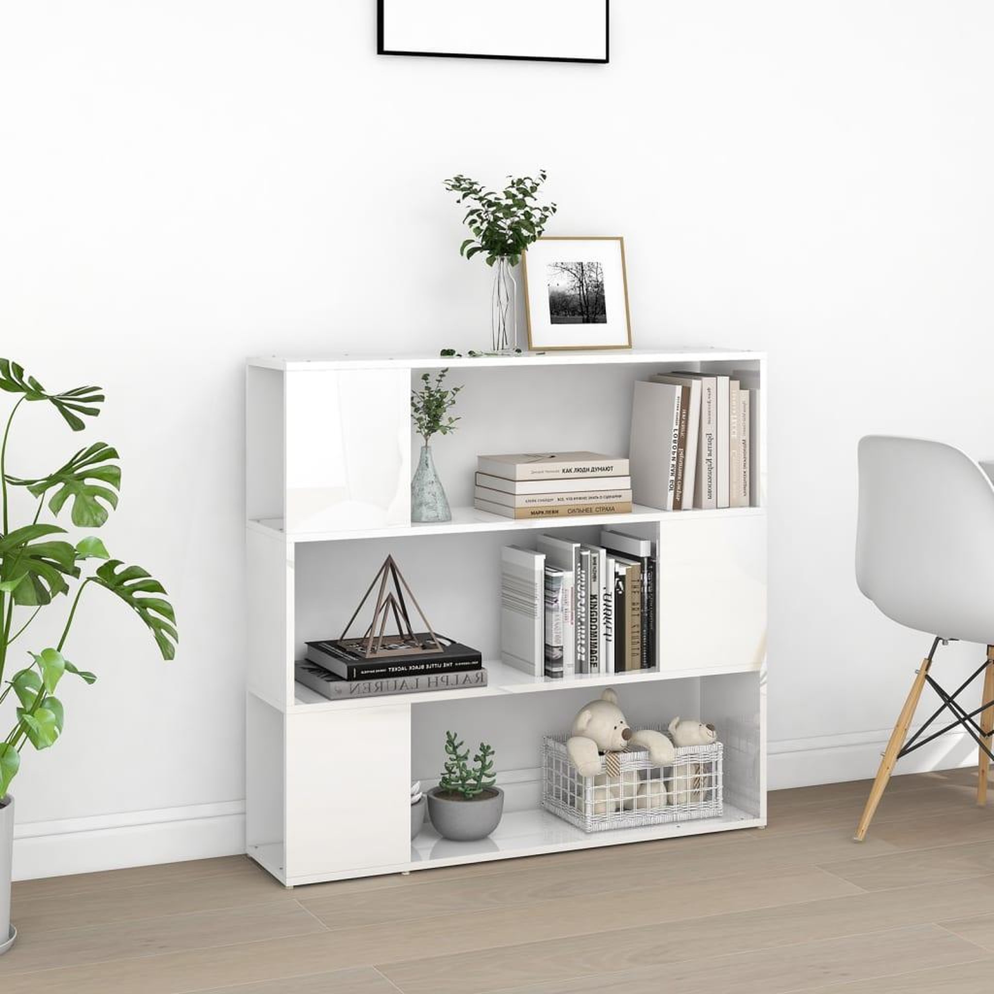 Voir la diapositive 3 : VIDAXL Bibliotheque/Separateur de piece Blanc brillant 100x24x94 cm
