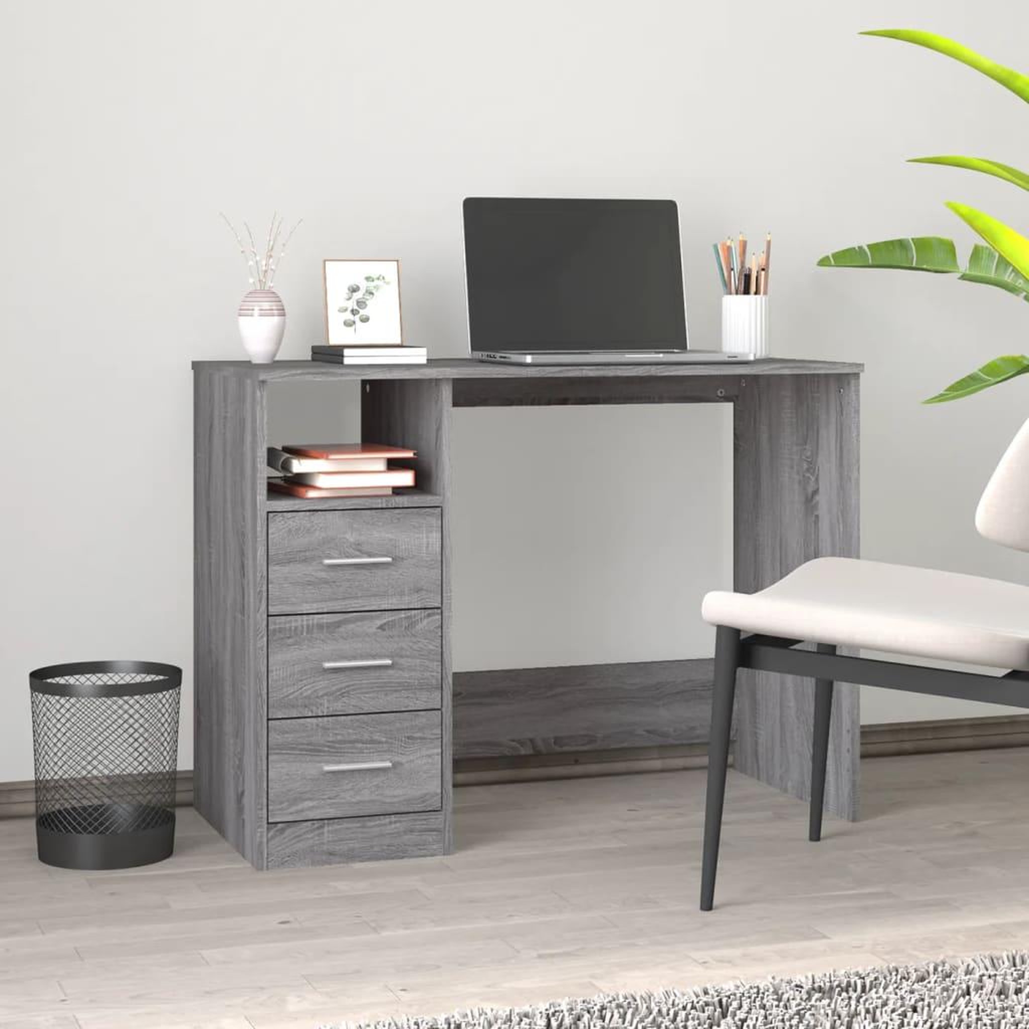 Voir la diapositive 1 : VIDAXL Bureau avec tiroirs Sonoma gris 102x50x76 cm Bois d'ingenierie