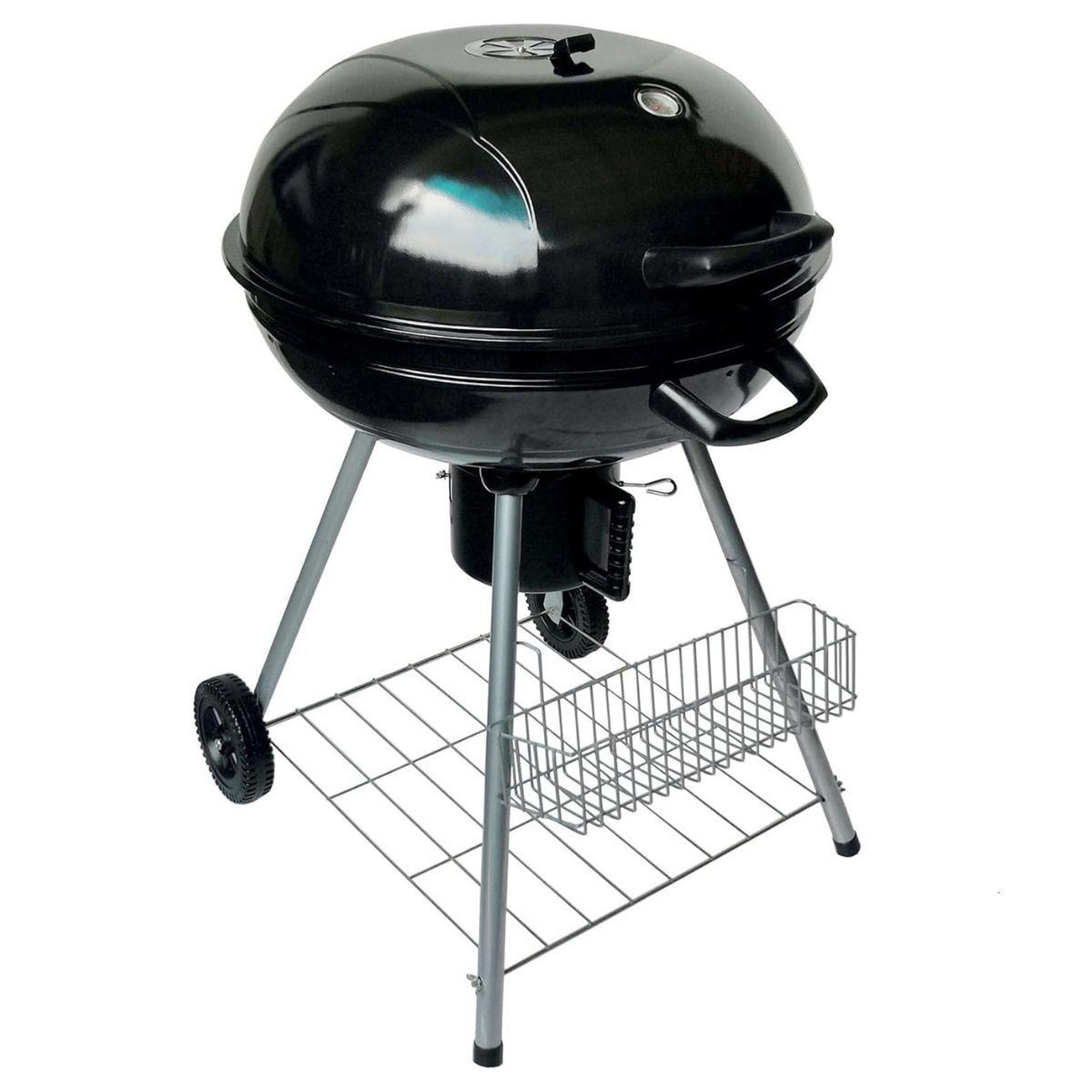 Voir la diapositive 2 : EL GAUCHO Barbecue à charbon de bois double grille cuisson ø54.5cm& couvercle thermostat bac à cendres, barbecue sur roues avec rangement