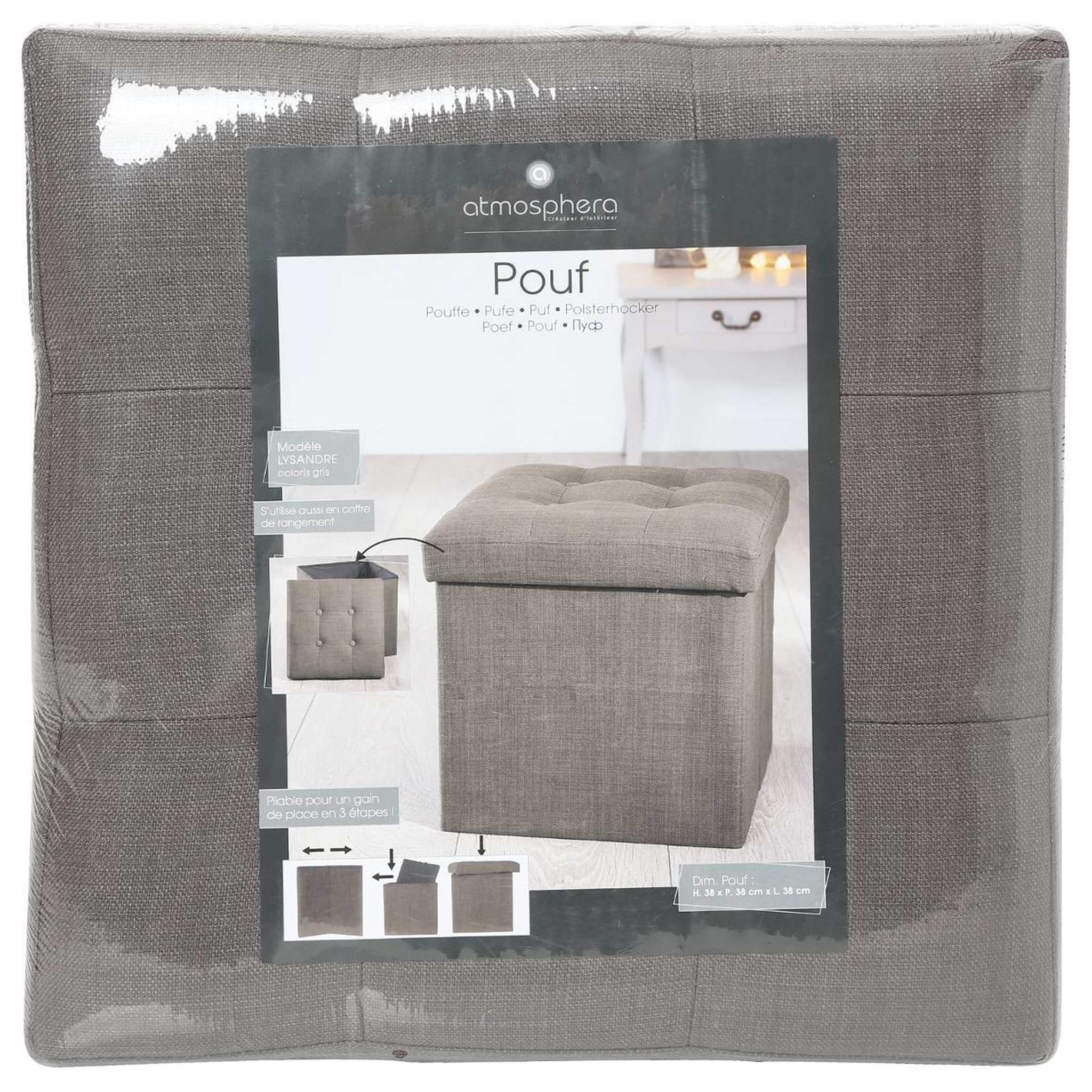 Voir la diapositive 4 : ATMOSPHERA Pouf pliable design  lysandre  38cm gris