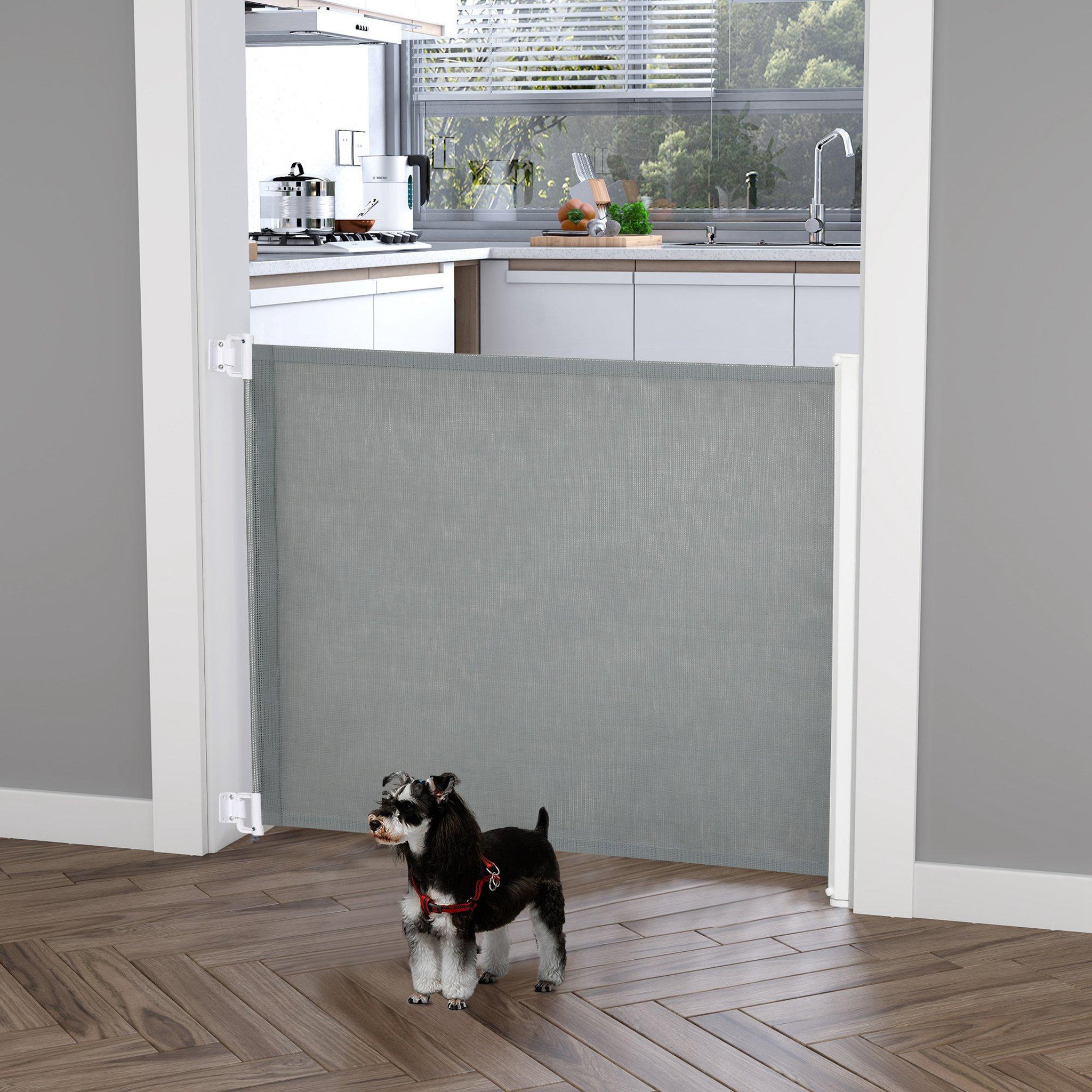 Voir la diapositive 2 : PAWHUT Barrière de sécurité barrière animaux rétractable automatique 1,15l x 0,83h m teslin métal gris