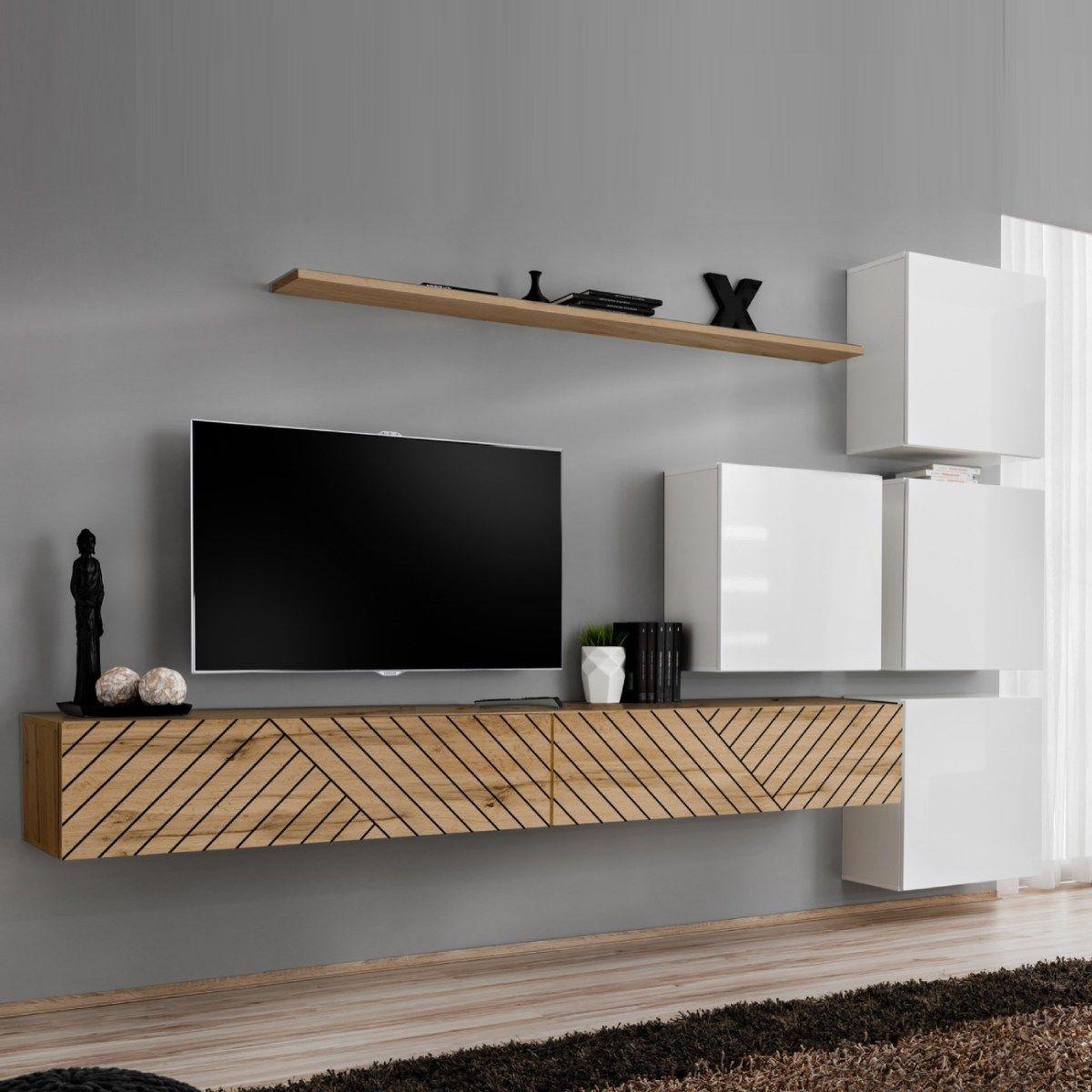 Paris Prix Ensemble meuble tv  switch lamel ix  310cm naturel & blanc