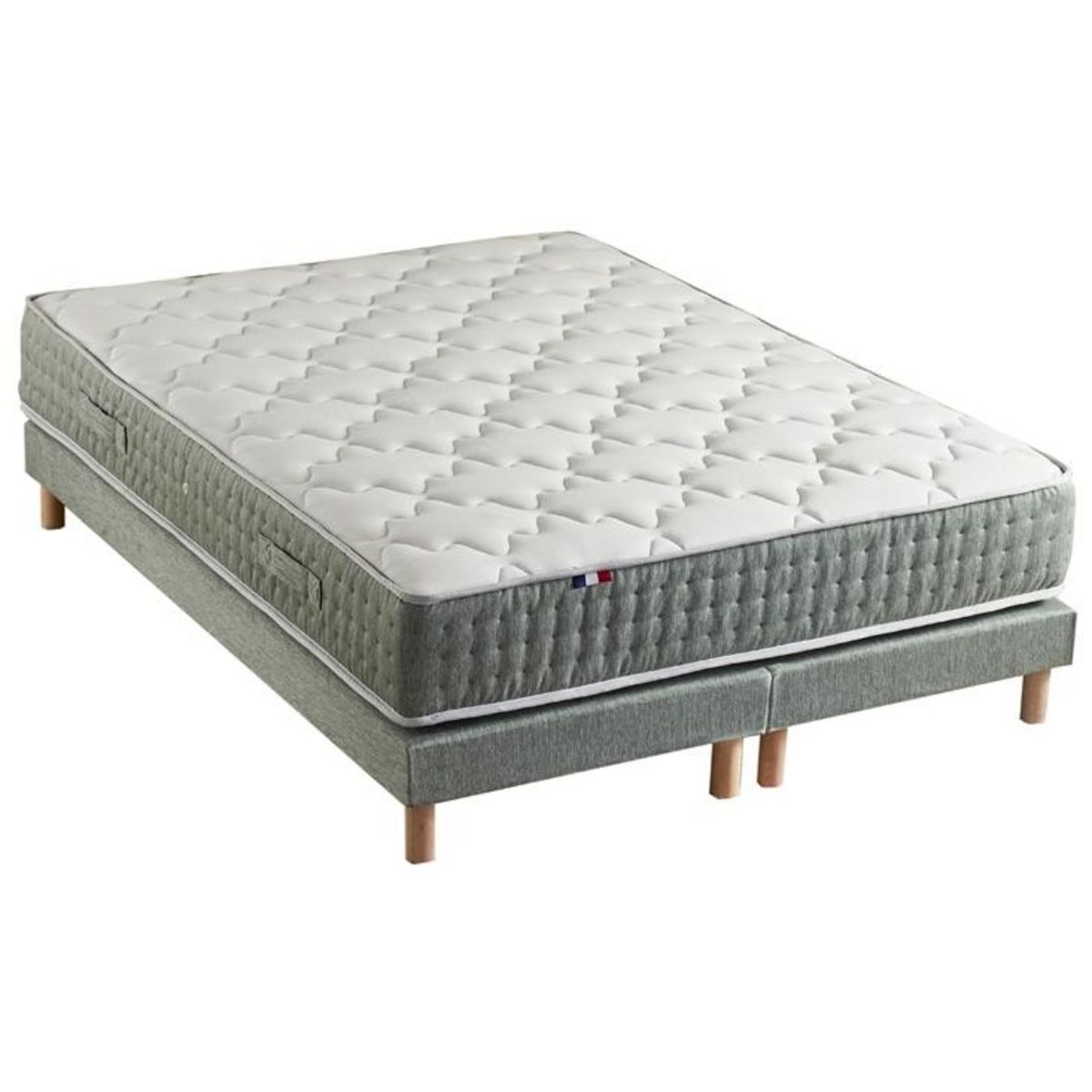 Ensemble matelas 792 Ressorts 7 zones Face hiver/été 160x200 cm + 2 sommiers 80x200 cm vert Céladon HYGGE