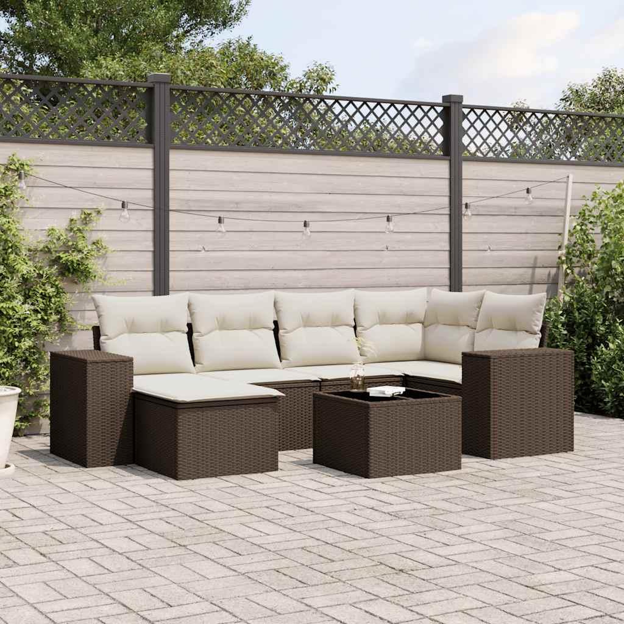 VIDAXL Salon de jardin avec coussins 7 pcs marron resine tressee