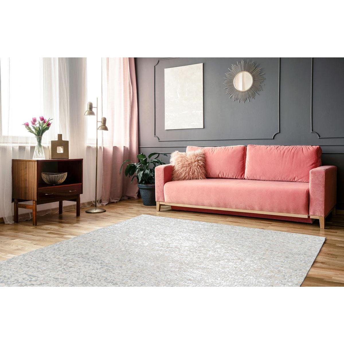 Paris Prix Tapis en Cuir Fait Main  Finish  Blanc & Argent