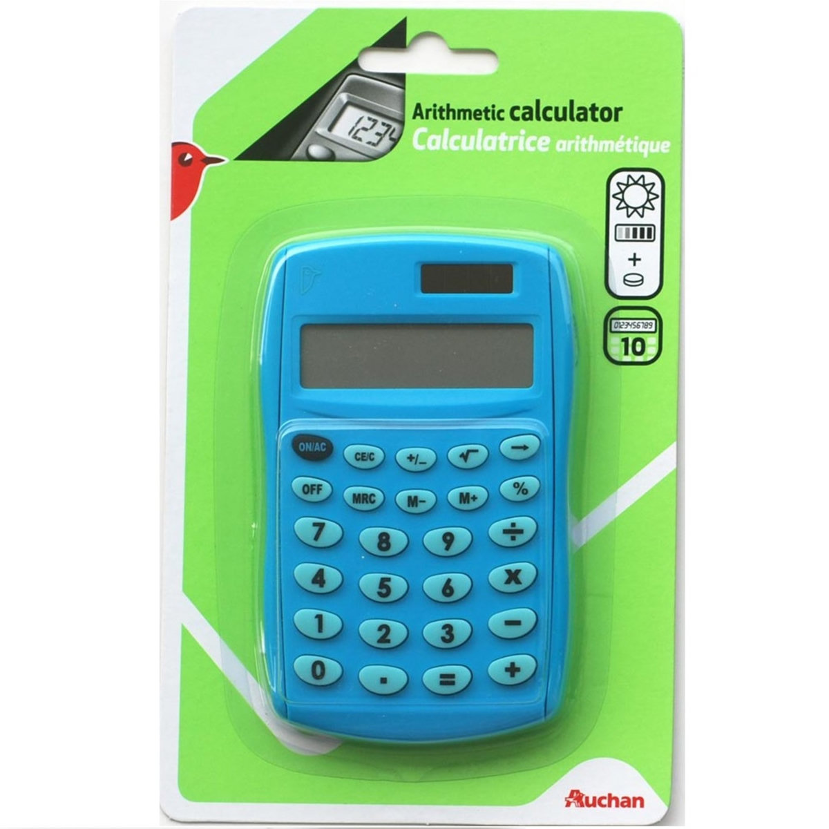 AUCHAN  Calculatrice arithmétique affichage 10 chiffres bleue