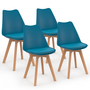 Voir la diapositive 1 : ID MARKET Lot de 4 chaises scandinaves SARA bleu canard pour salle à manger