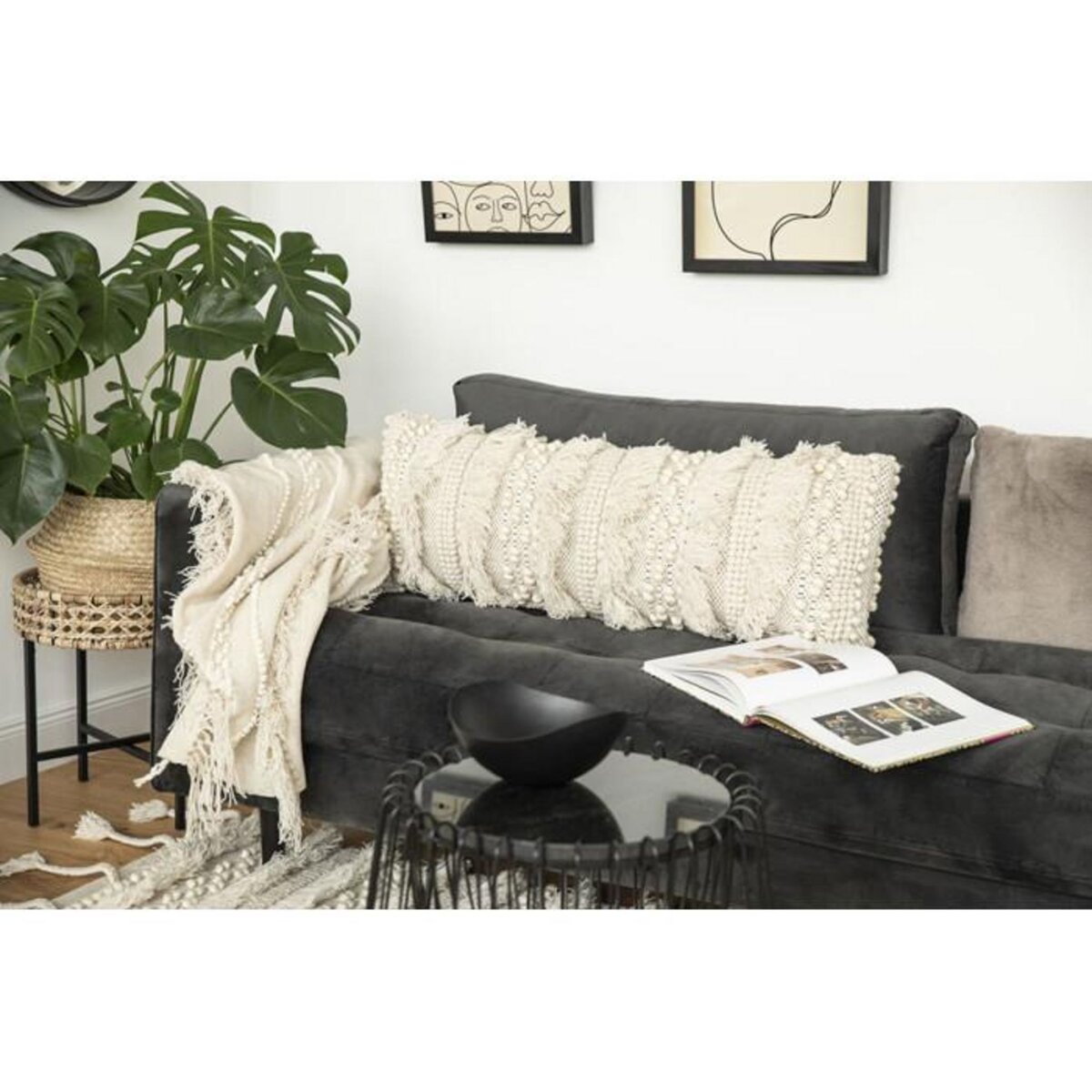 Paris Prix Coussin Tissé à la Main  Bohist II  35x95cm Naturel