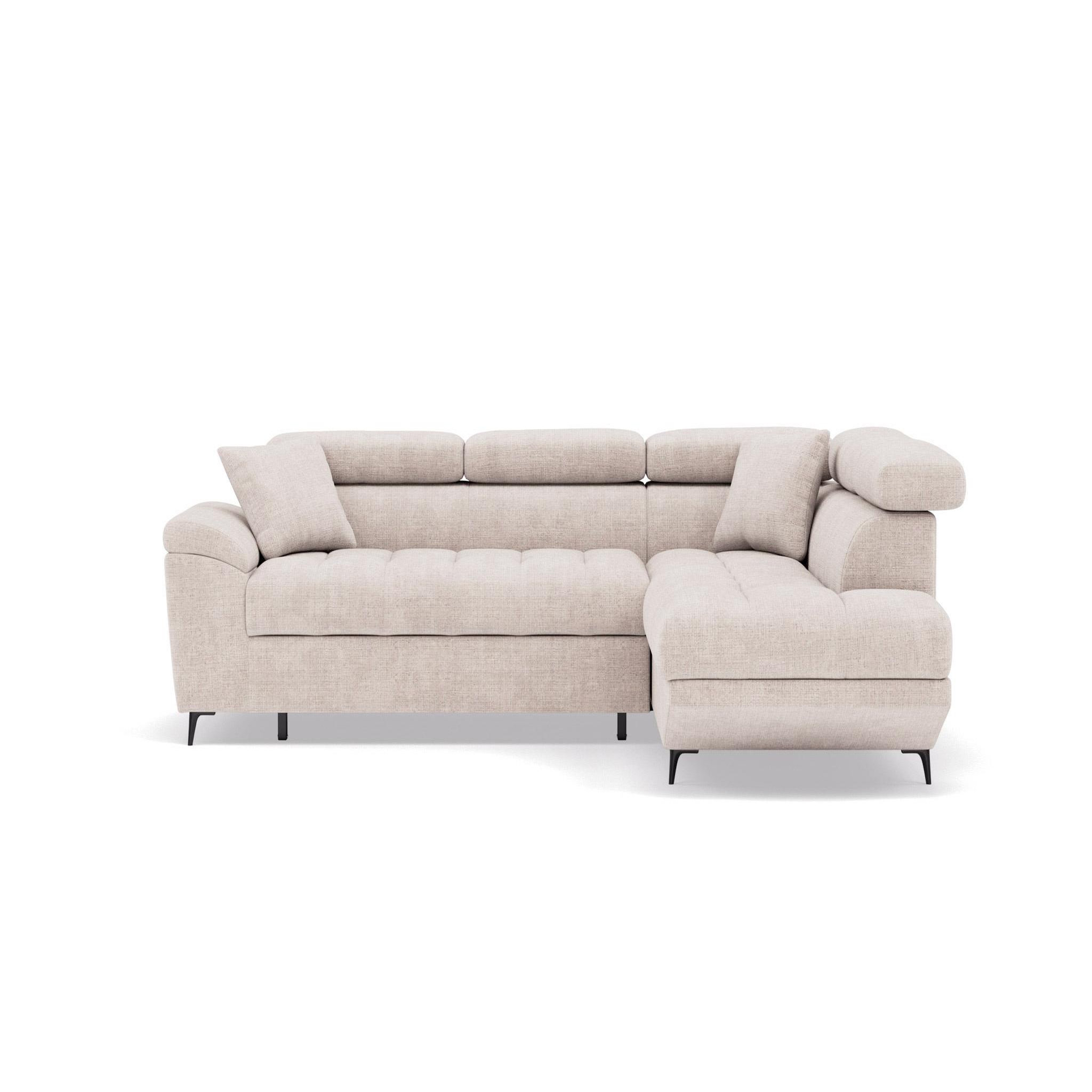 Voir la diapositive 1 : BEST MOBILIER Camille - canapé d'angle droit 5 places convertible avec têtières et coffre en velours texturé