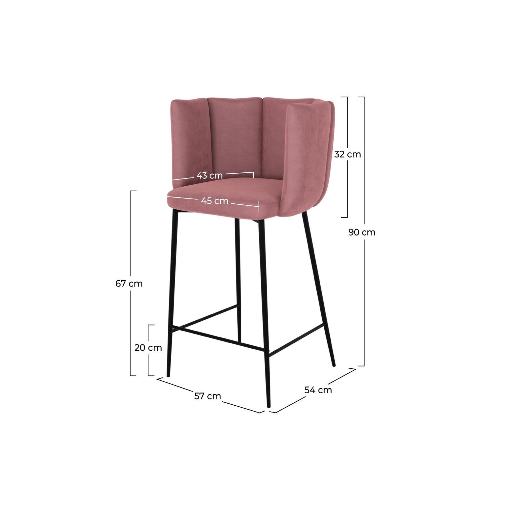Voir la diapositive 4 : MAISON PAVANE Lot de 2 chaises pour îlot central 67 cm en velours vieux rose-rosy