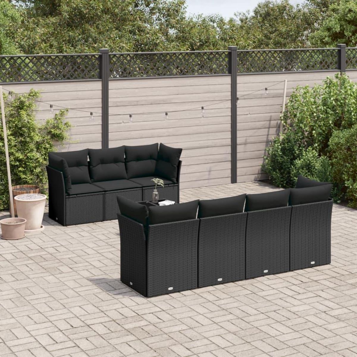 VIDAXL Salon de jardin 8 pcs avec coussins noir resine tressee