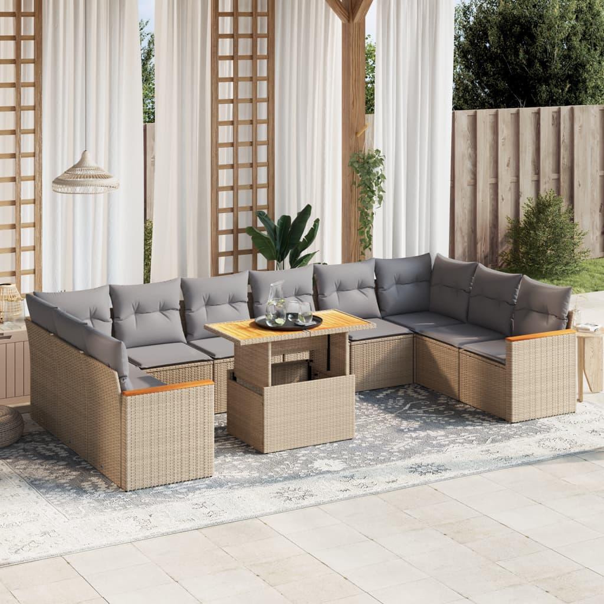 VIDAXL Salon de jardin 11 pcs avec coussins beige resine tressee