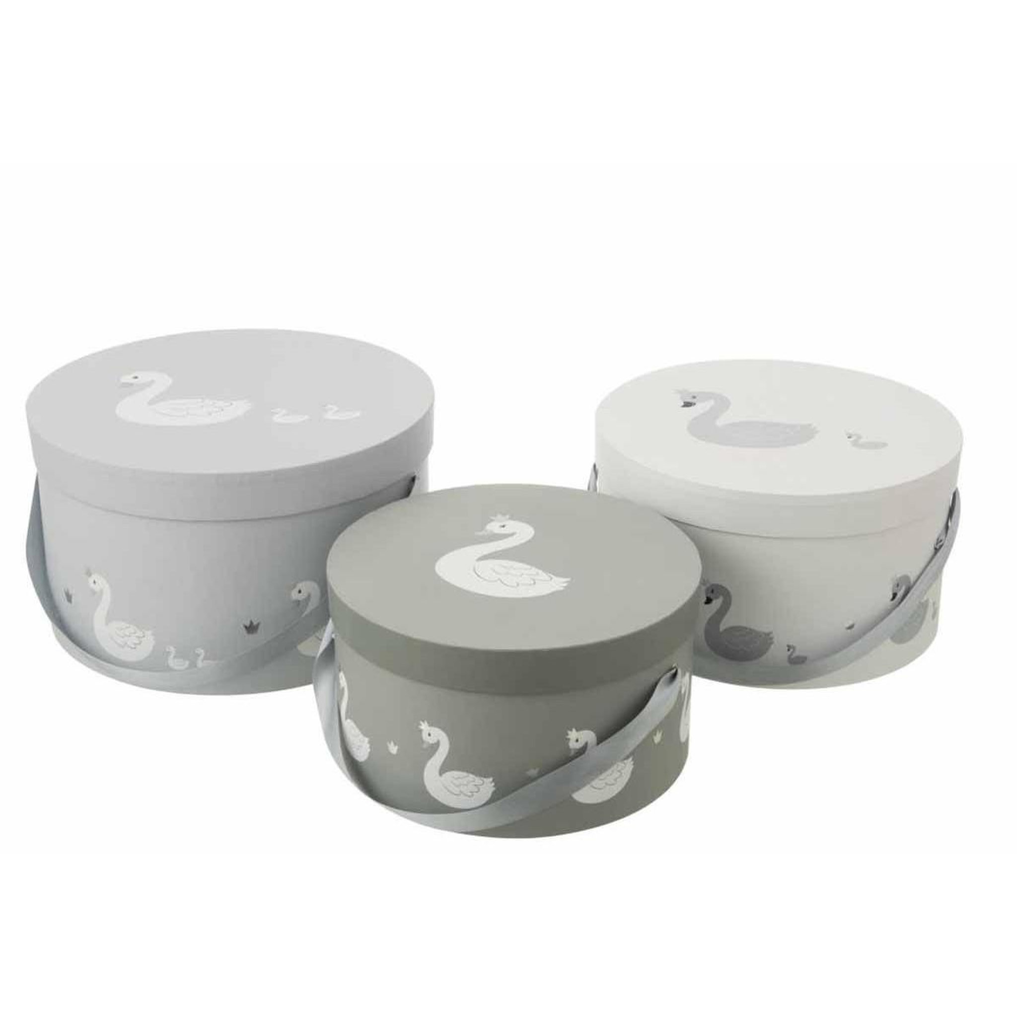 Voir la diapositive 1 : J-LINE Lot de 3 boîtes déco  cygne  32cm blanc & gris