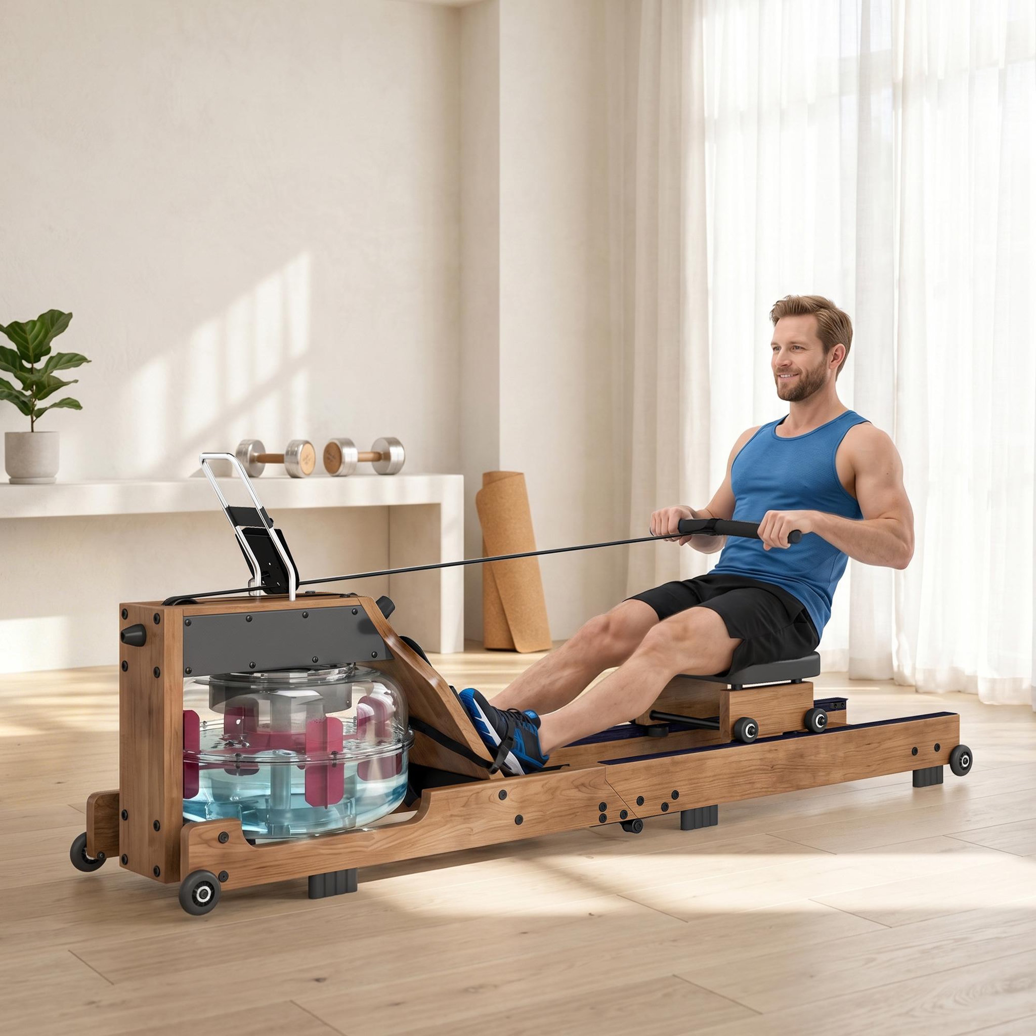 Voir la diapositive 6 : HOMCOM Rameur à eau pliable résistance réglable 8-14l alu bois coloris chêne