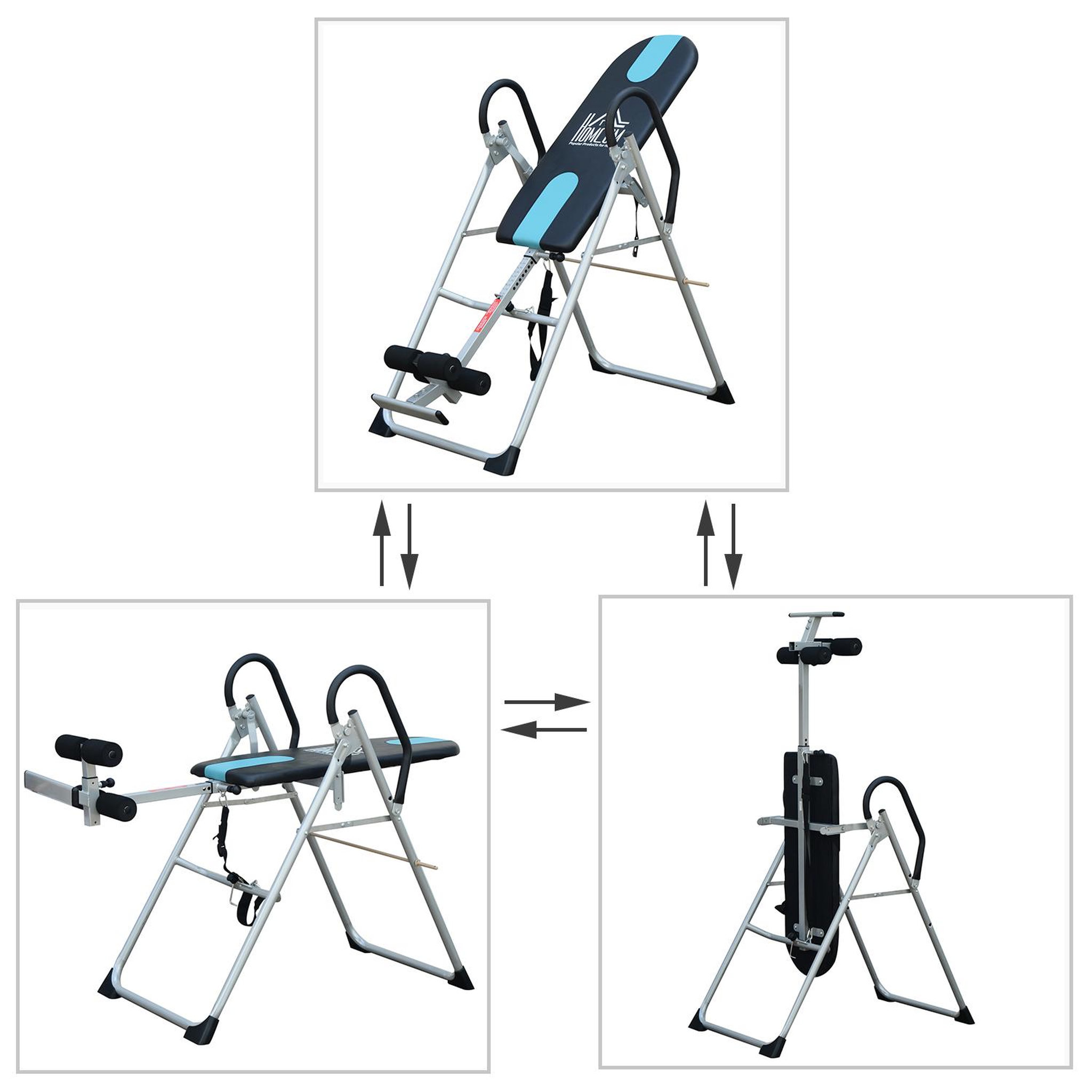 Voir la diapositive 5 : HOMCOM Table d'inversion de musculation pliable ceinture de sécurité réglable acier coloris argent noir