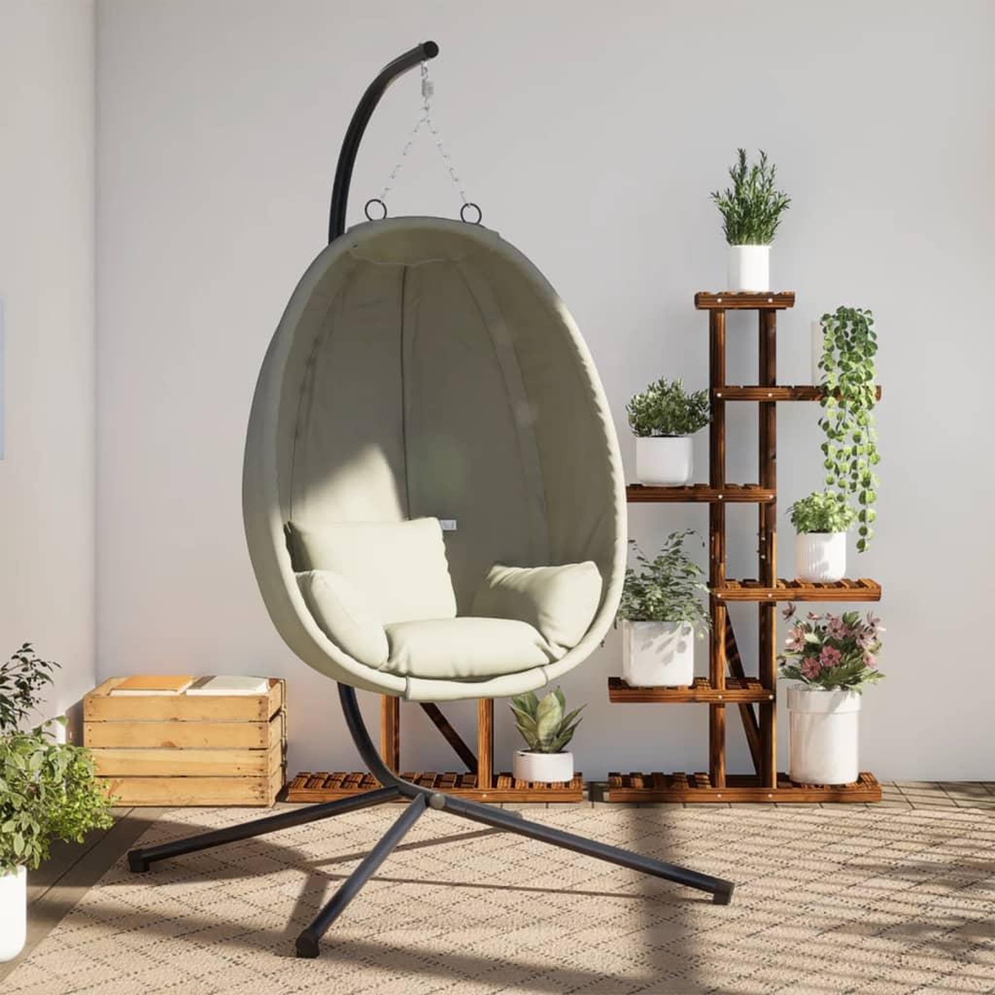 VIDAXL Chaise suspendue en forme d'œuf et support beige tissu et acier