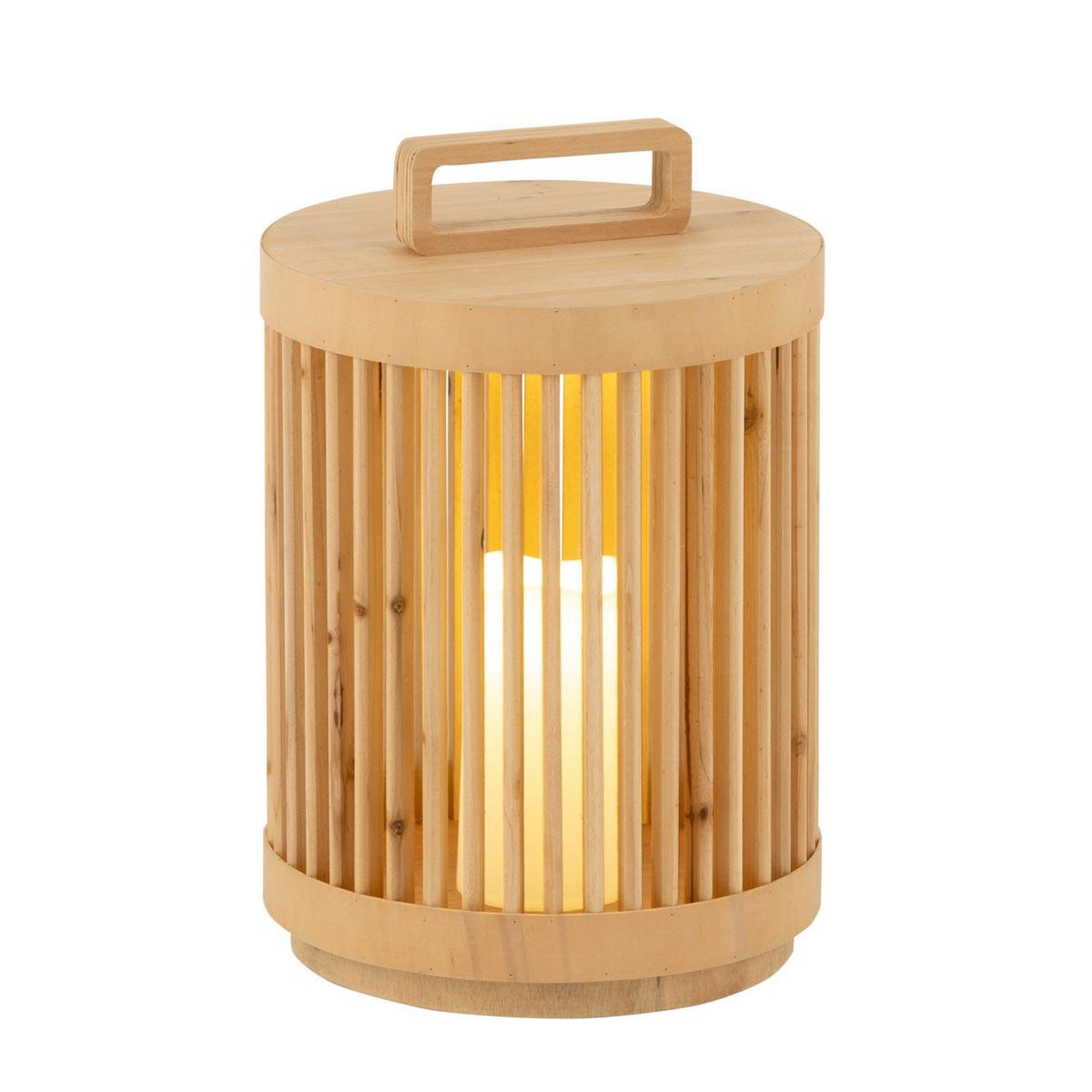 Voir la diapositive 2 : J-LINE Lampe à poser à led en bois  cylindrique  36cm naturel