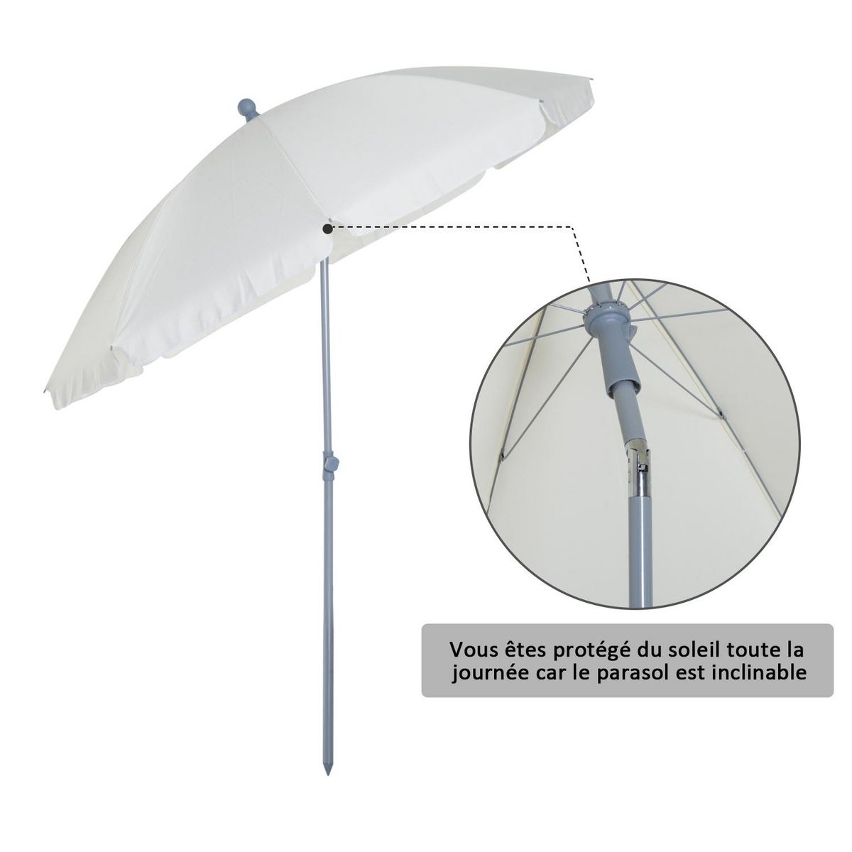 OUTSUNNY Parasol inclinable octogonal de jardin Ø 2,2 x 2,3 H m métal polyester crème