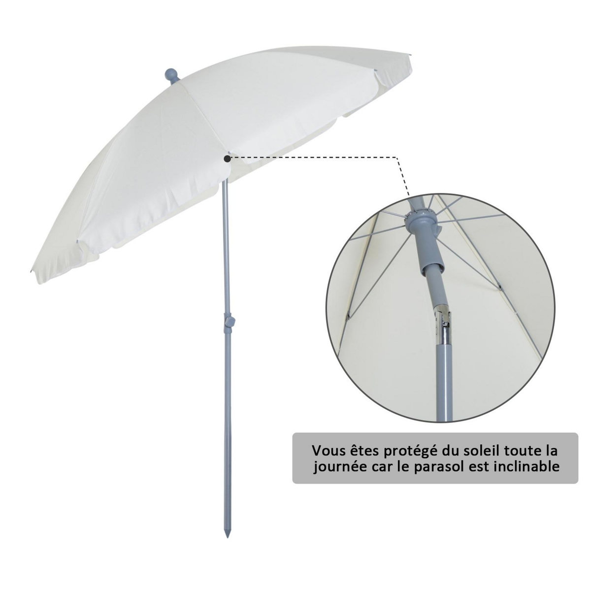 OUTSUNNY Parasol inclinable octogonal de jardin Ø 2,2 x 2,3 H m métal polyester crème