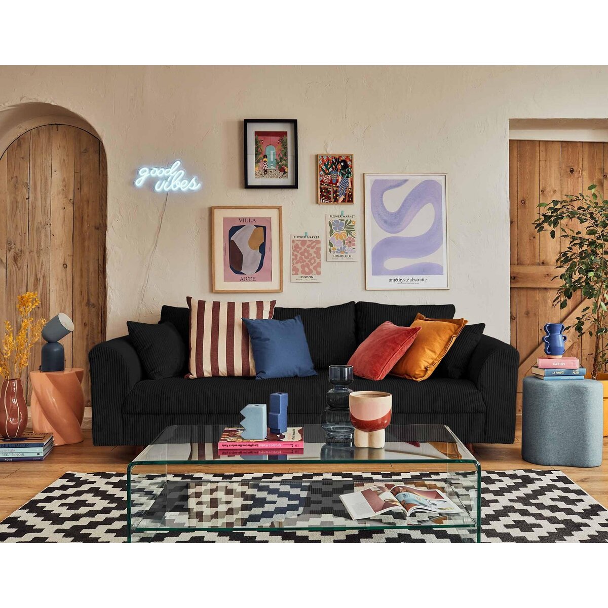 LISA DESIGN Rune - canapé 3 places - en velours côtelé