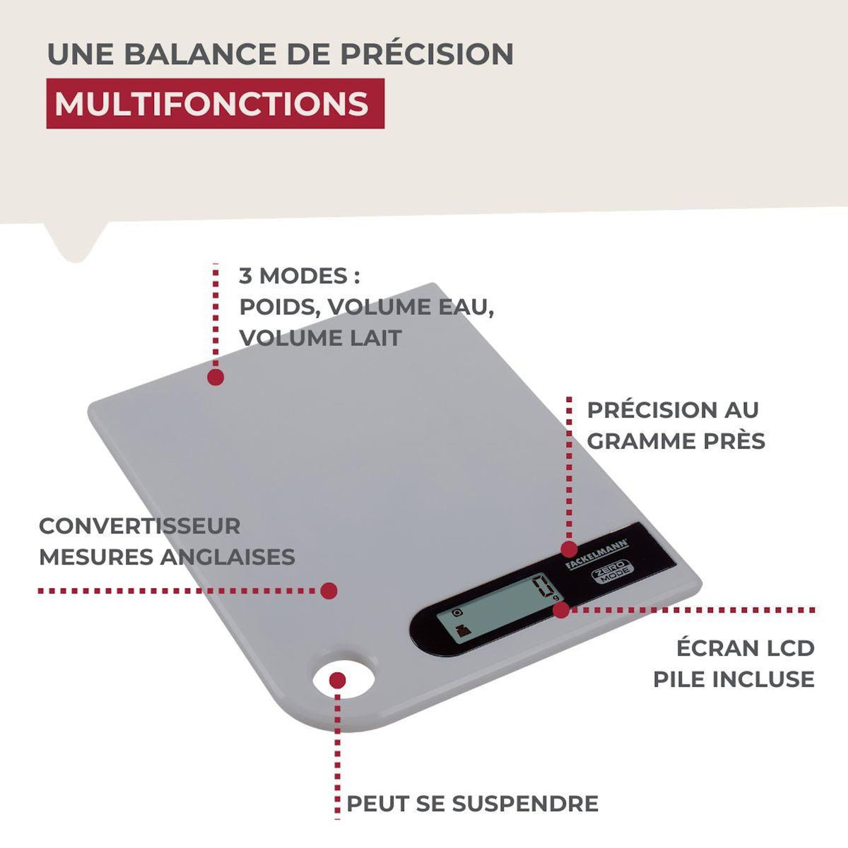 Fackelmann Balance de Cuisine Électronique Grise 5 kg Fackelmann