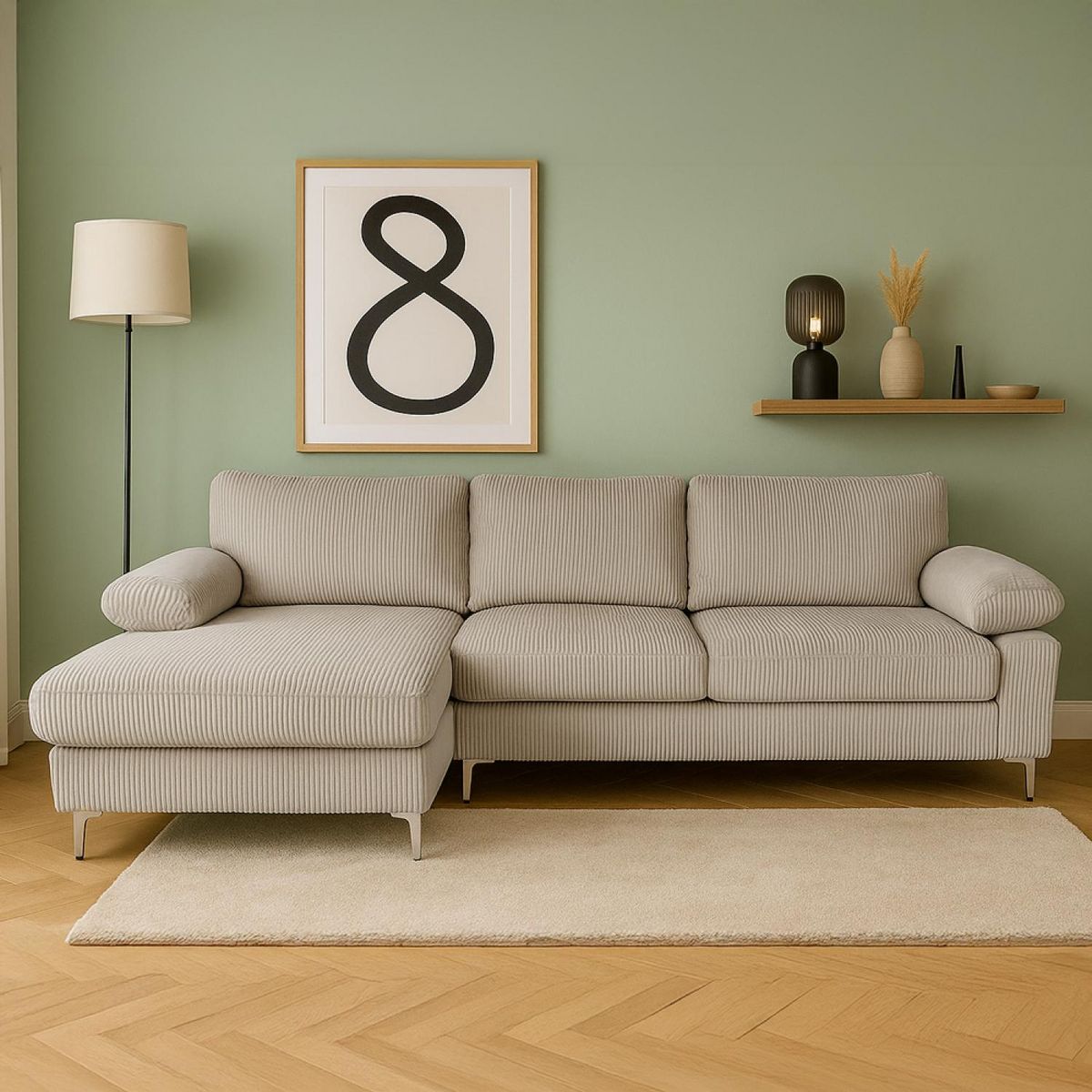 CONCEPT USINE Canapé d'angle 4-5 places méridienne gauche velours côtelé beige GALWAY