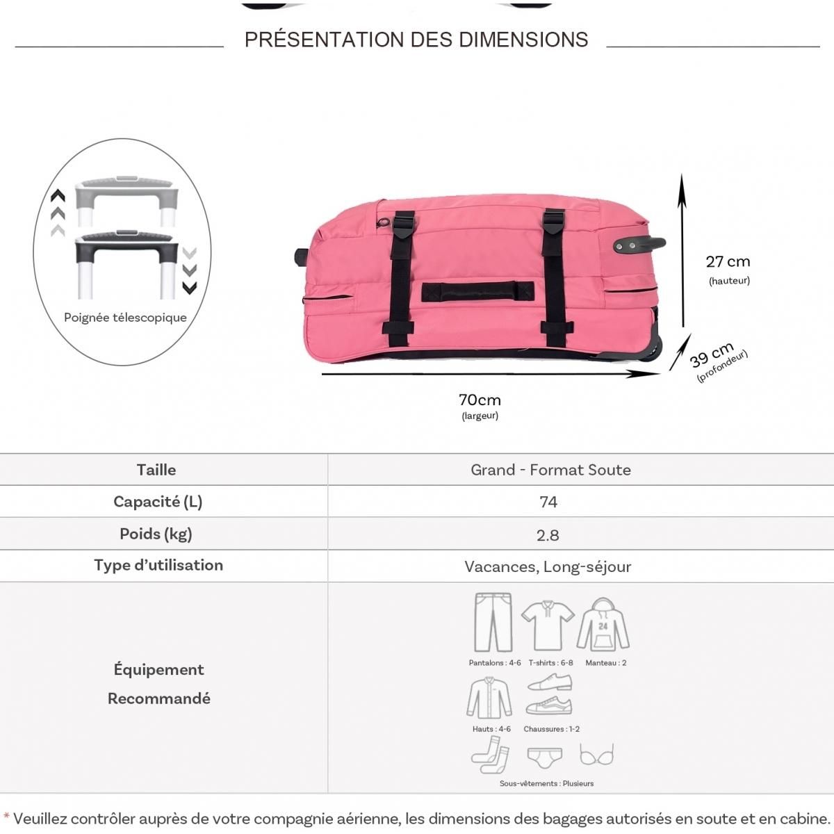 David Jones Sac de voyage à roulettes 74L double compartiment 70cm