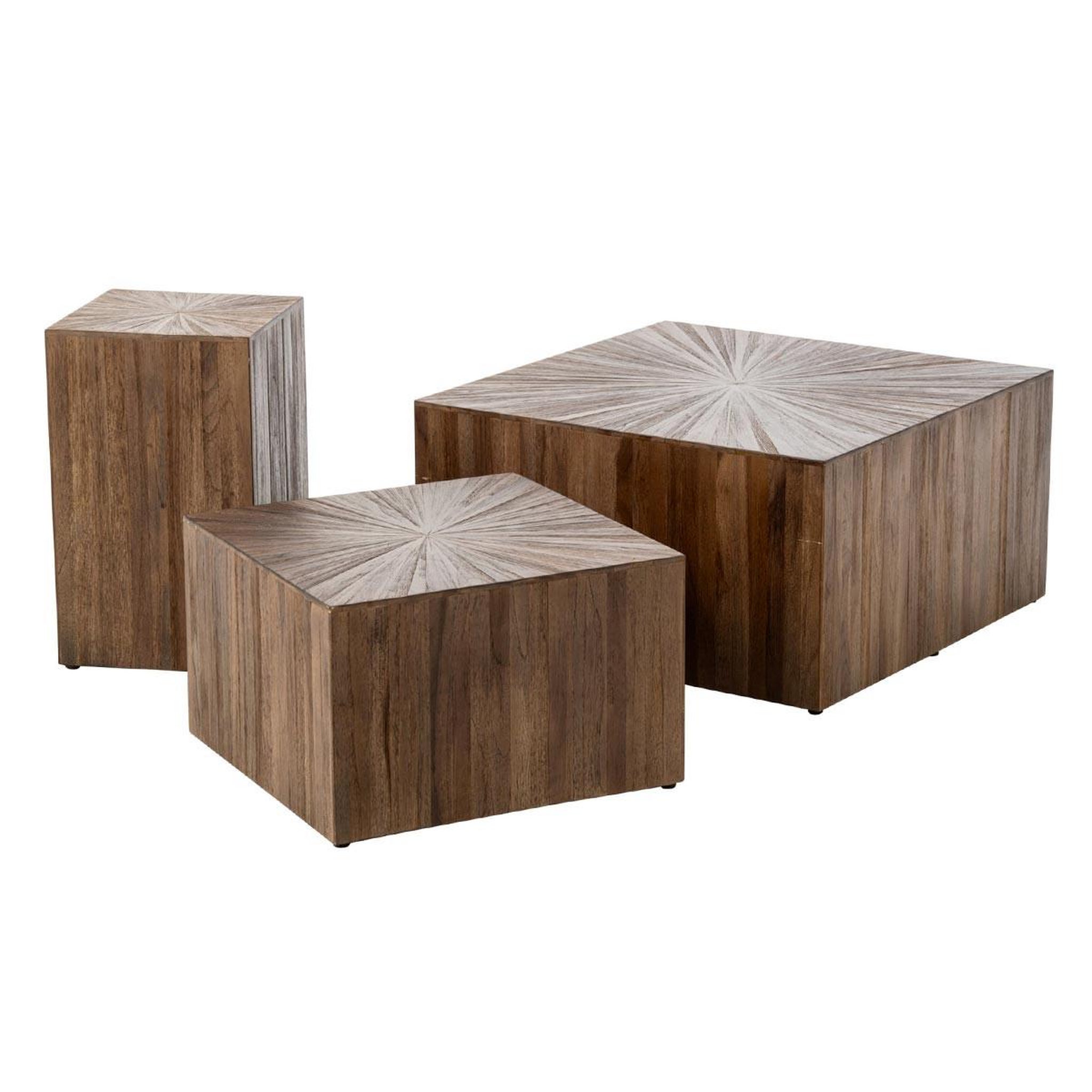 J-LINE Lot de 3 tables basses en bois  ray  70cm marron