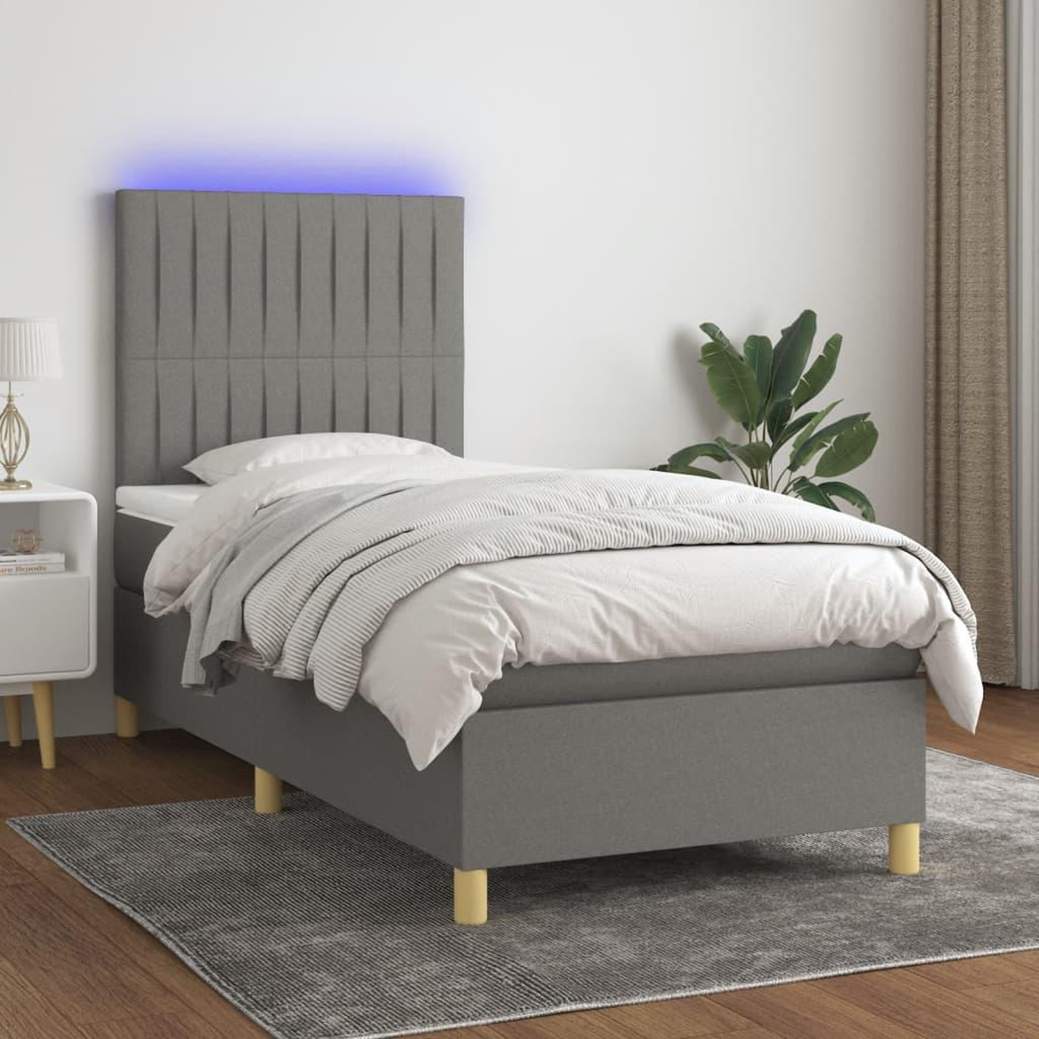 Voir la diapositive 1 : VIDAXL Sommier a lattes de lit avec matelas et LED Gris fonce 80x200cm