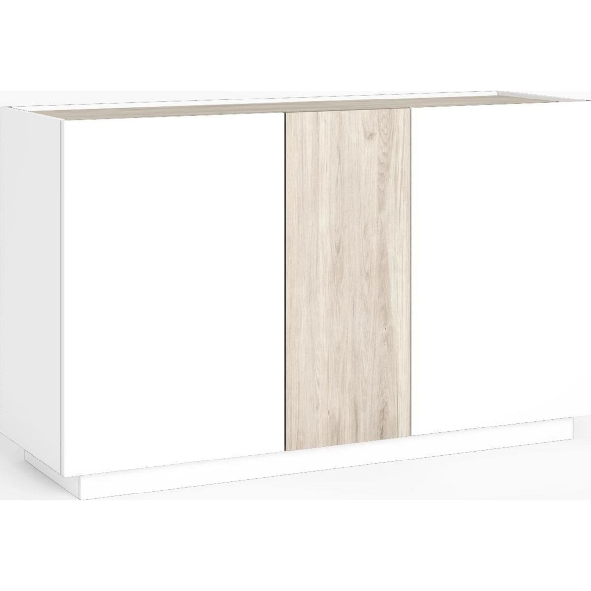 HOMIFAB Buffet 3 portes blanc et effet bois 130 cm - Josie