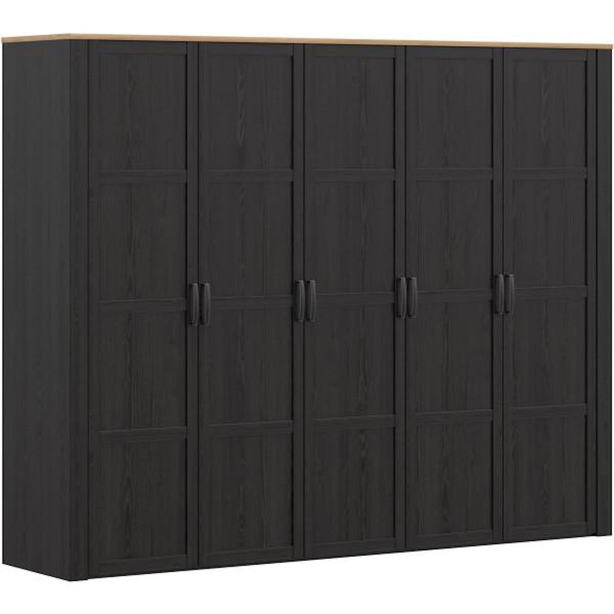 MARKET24 Armoire de chambre - BOHOL - Décor Chene et Noir - 5 portes battantes - L265,6 x P59,6 x H214 cm