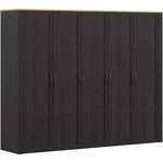 MARKET24 Armoire de chambre - BOHOL - Décor Chene et Noir - 5 portes battantes - L265,6 x P59,6 x H214 cm