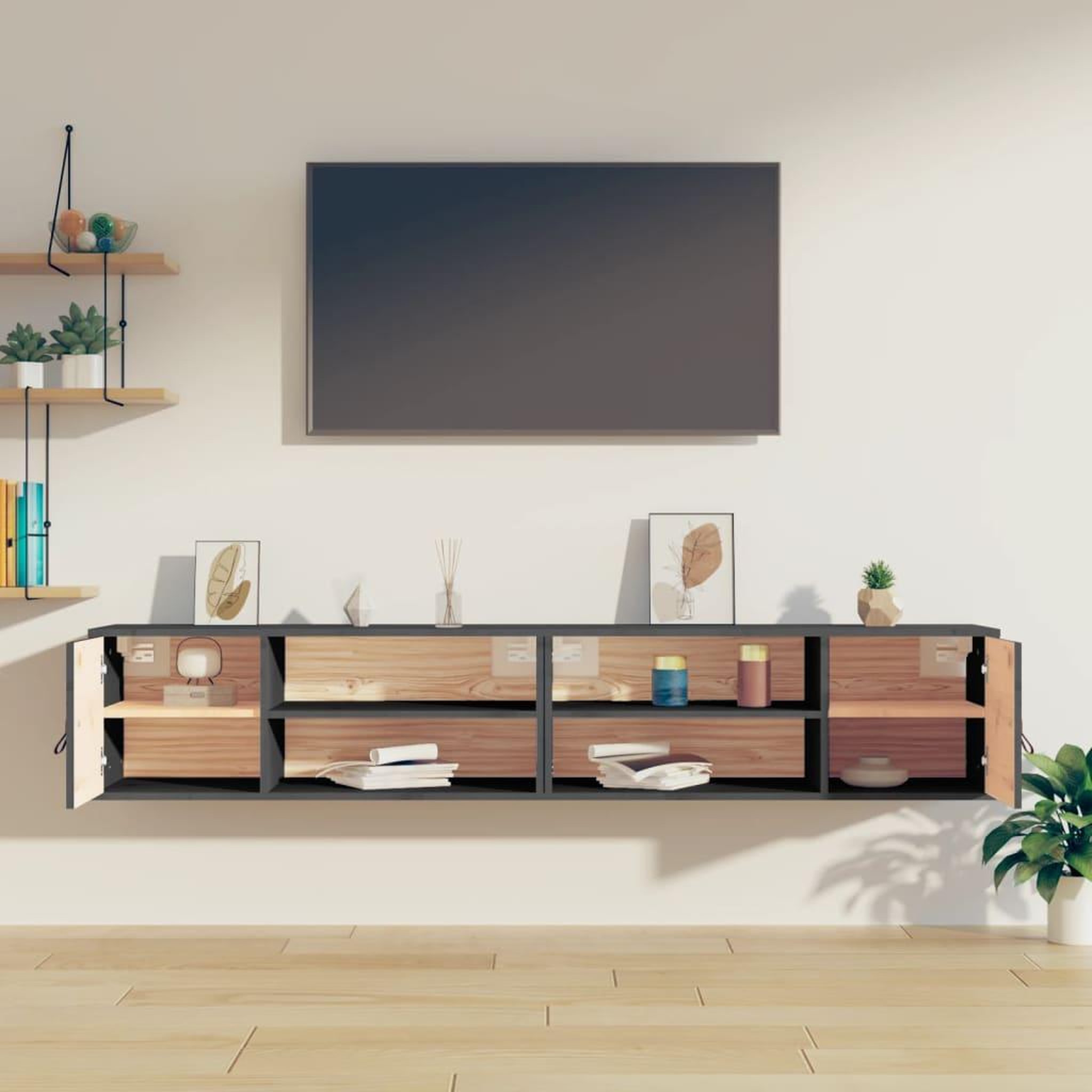 Voir la diapositive 3 : VIDAXL Armoires murales 2 pcs Gris 80x30x30 cm Bois de pin massif