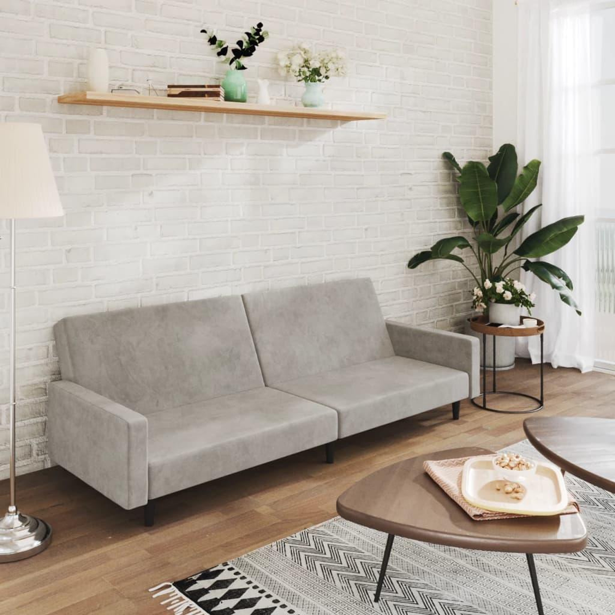 VIDAXL Canape-lit a 2 places gris clair velours