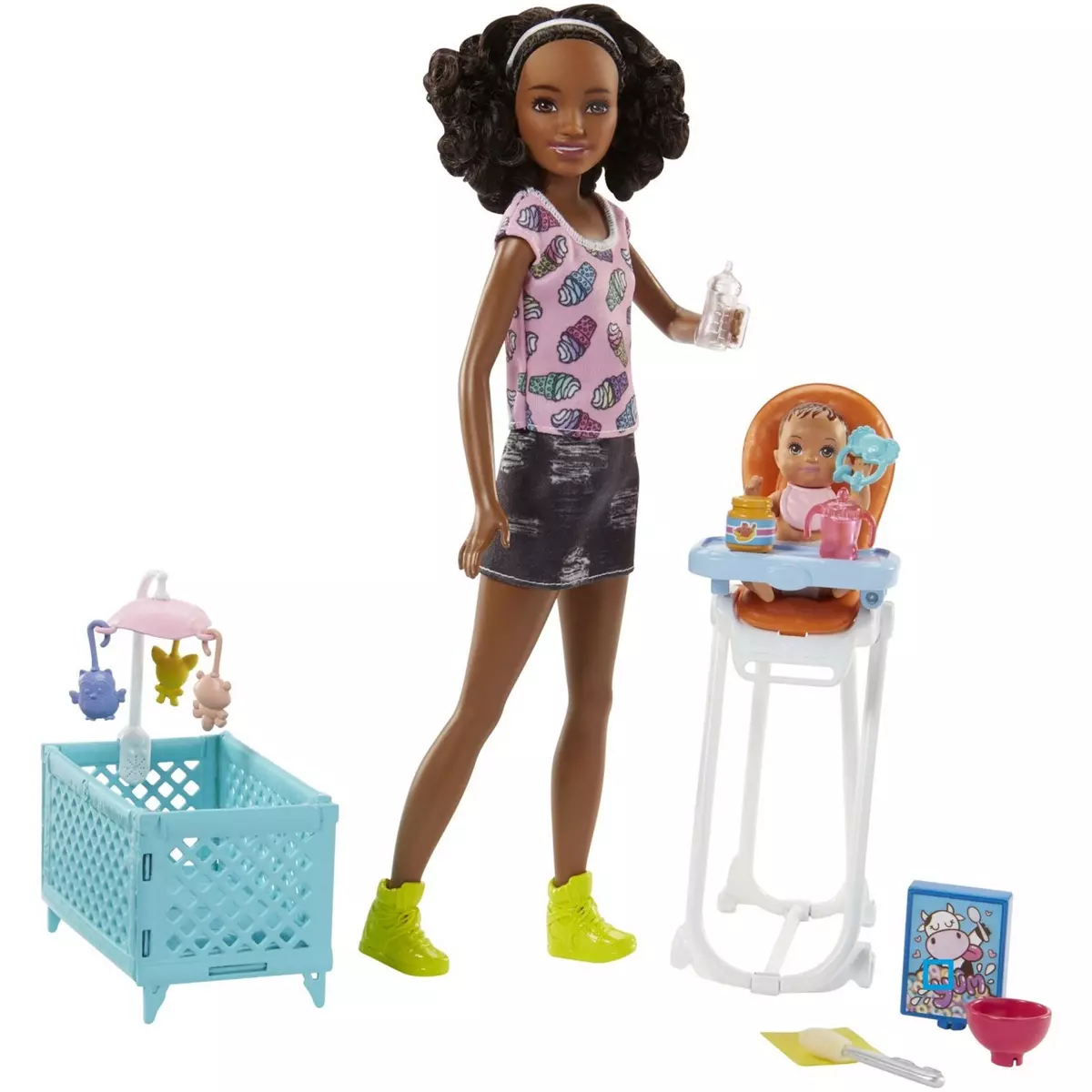 BARBIE Coffret babysitter et enfant - Chaise haute - Barbie 