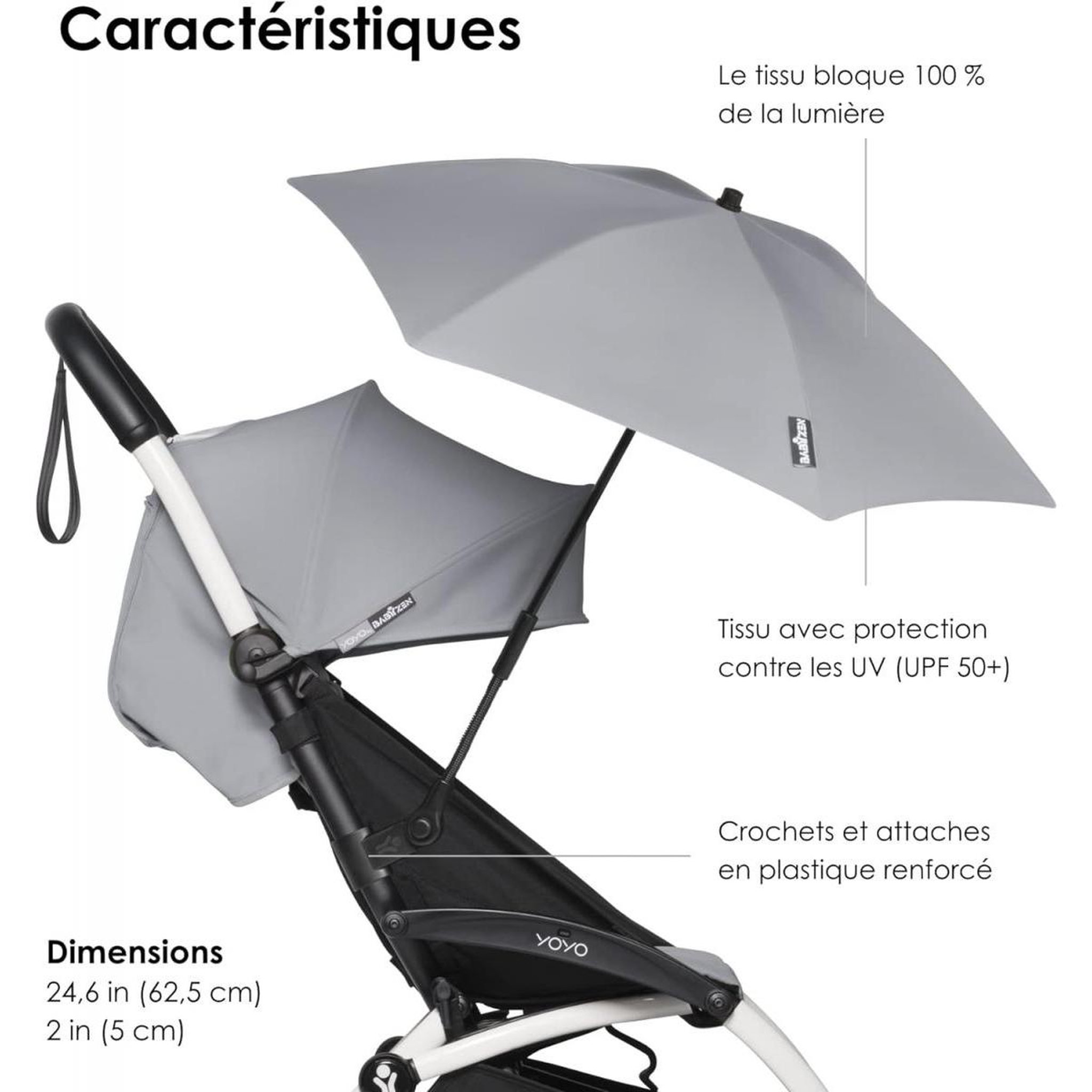 Voir la diapositive 2 : STOKKE Parasol BABYZEN YOYO Gris