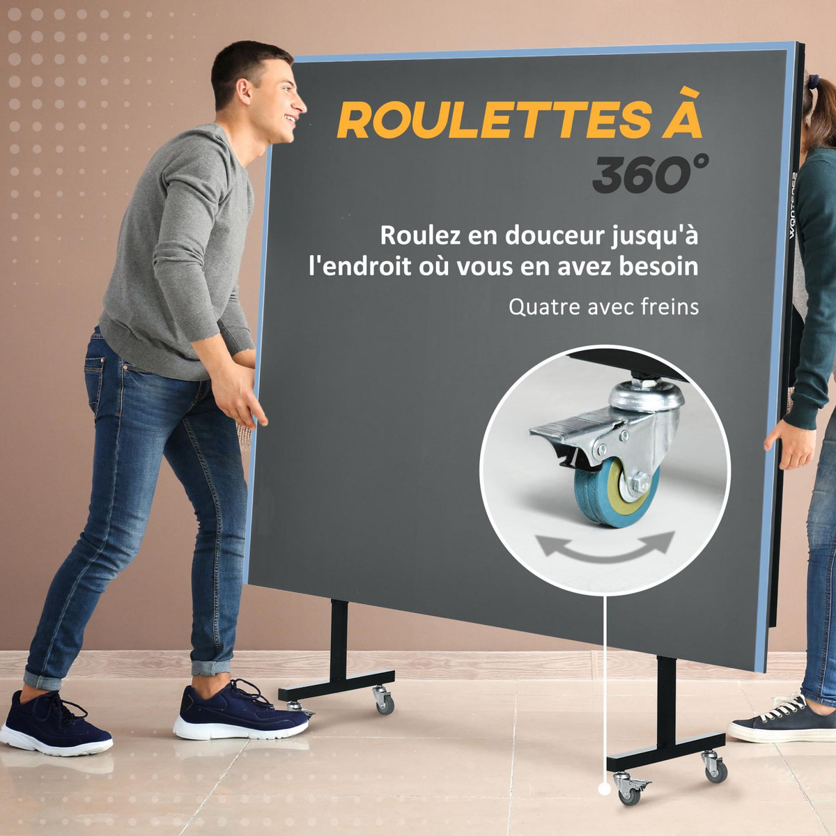 HOMCOM Table de ping pong tennis de table pliable 8 roues - filet, 2 raquettes, 3 balles inclus - noir gris