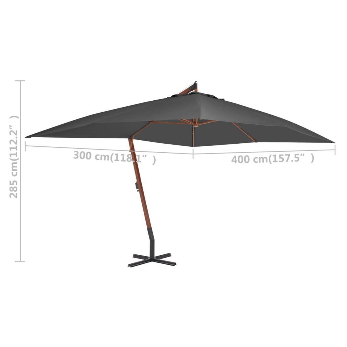 VIDAXL Parasol de jardin en porte-a-faux avec mat en bois anthracite