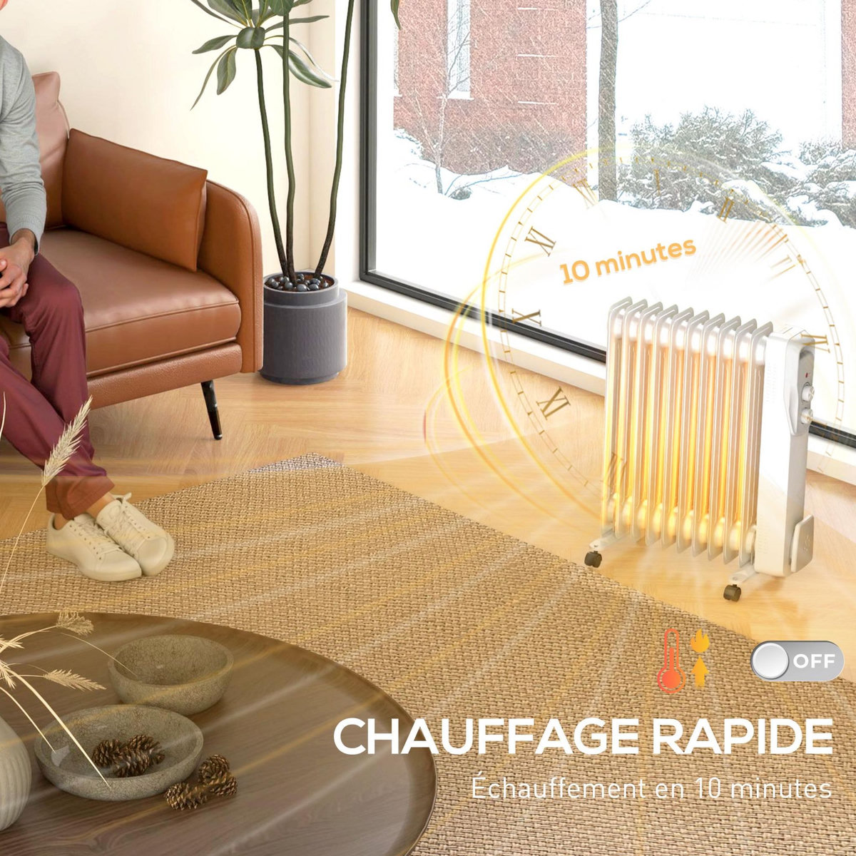 HOMCOM Radiateur électrique bain d'huile 2500W - 3 puissances - 11 éléments - mobile - blanc