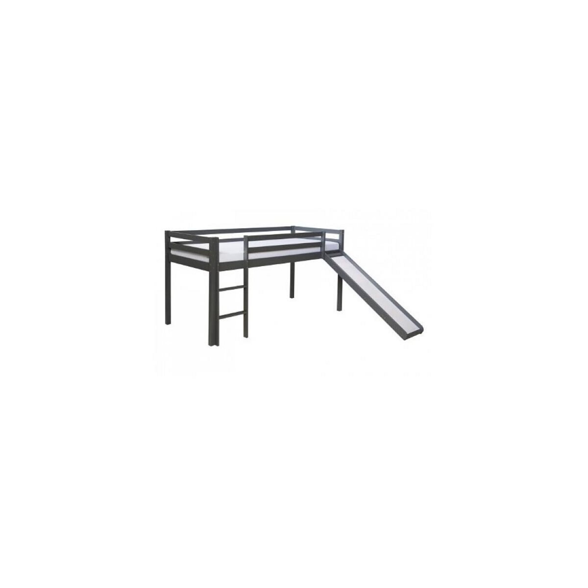 HomeStyle4U Lit mezzanine gris pour enfants avec toboggan et echelle, 90 x 200 cm